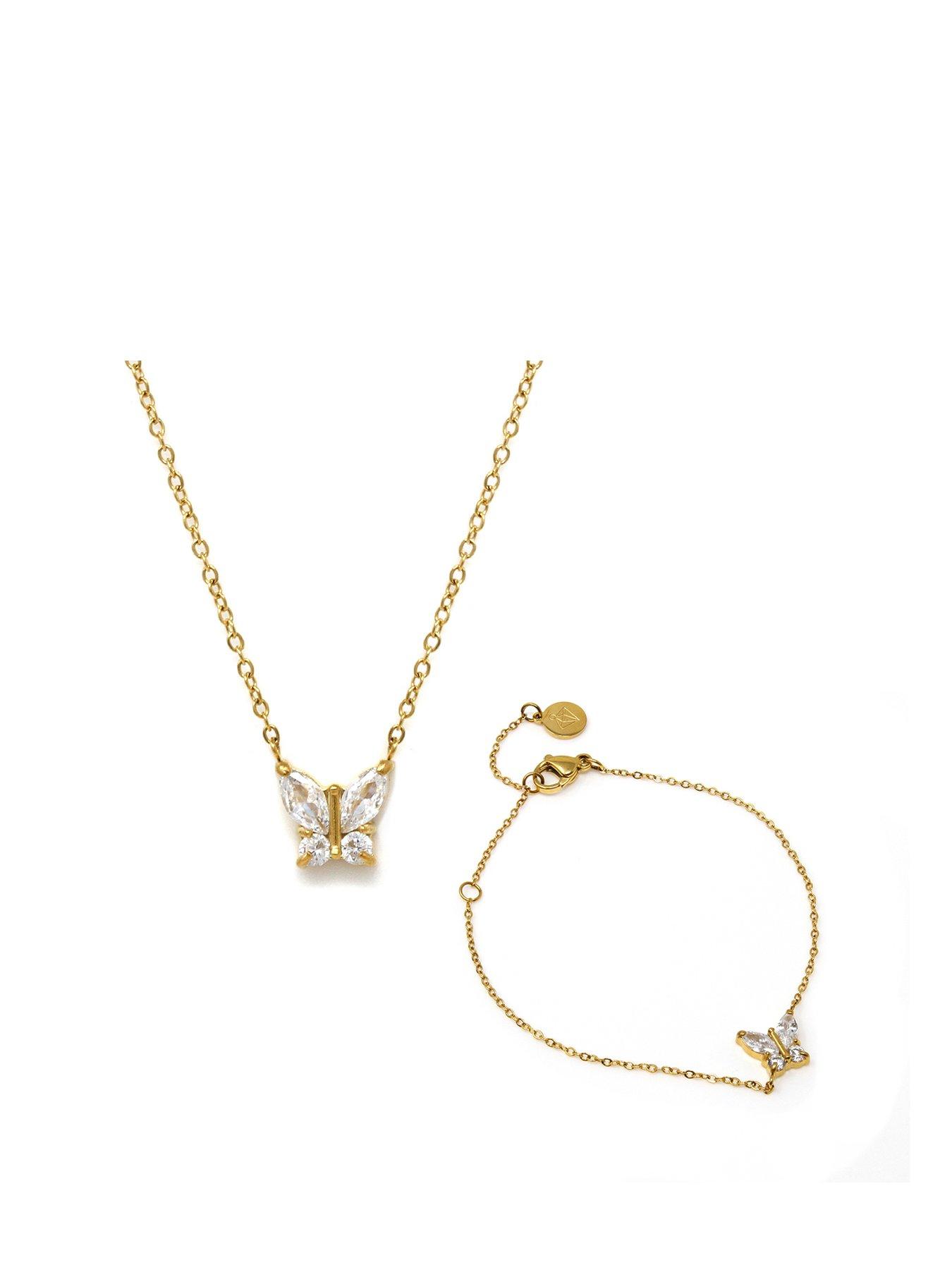 Product photograph of Say It With Kids Cz Butterfly Gift Set - Gold from very.co.uk