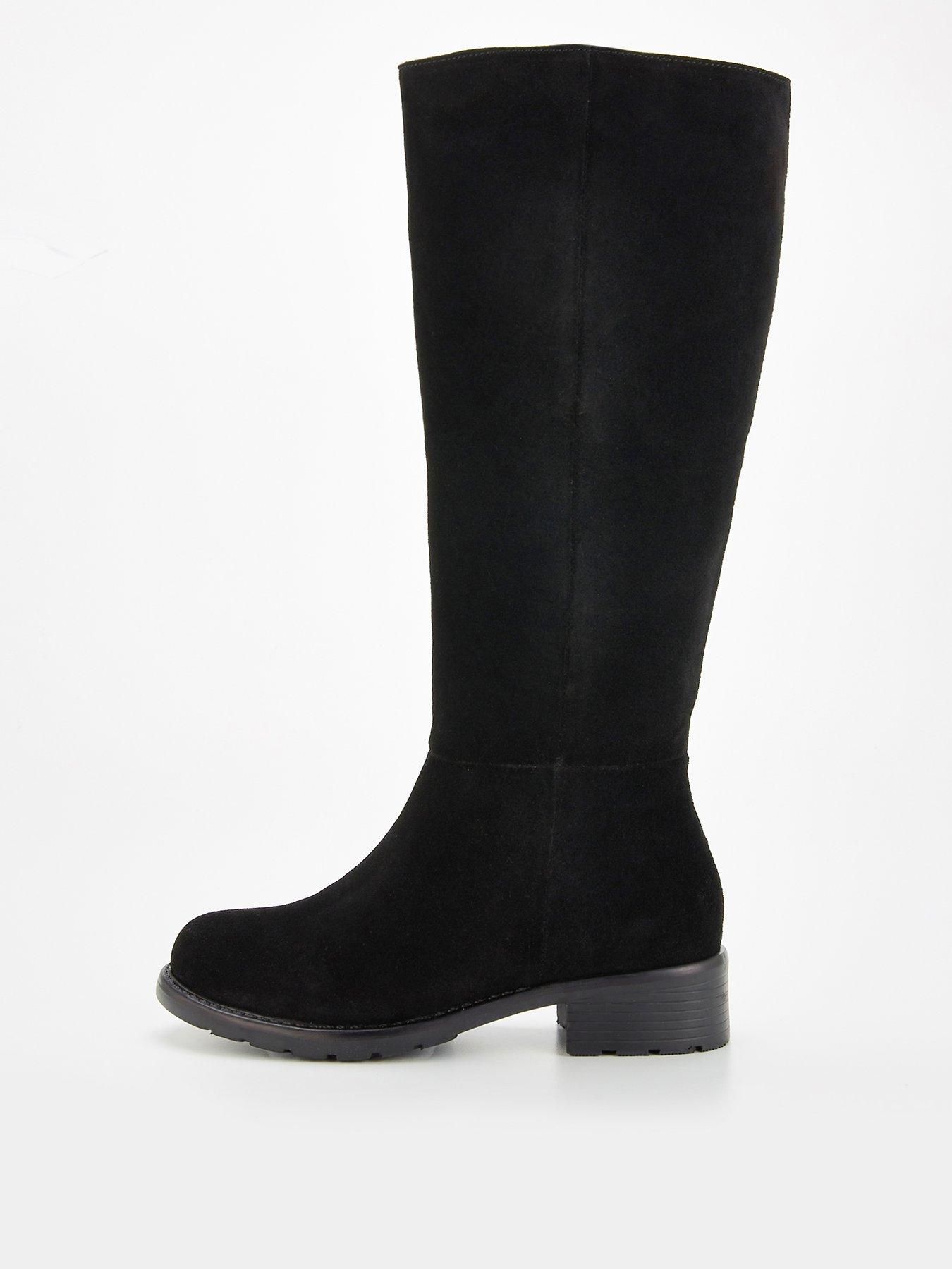 V By Very Wide Fit Real Suede Flat Knee Boot  Black - Very Boot New In 30th October 2024