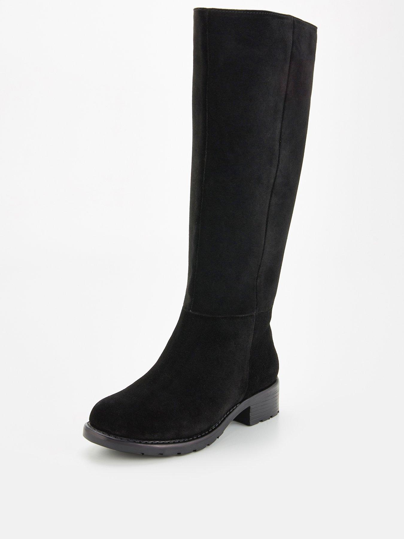 Image 2 of 7 of V by Very Wide Fit Real Suede Flat Knee Boot - Black
