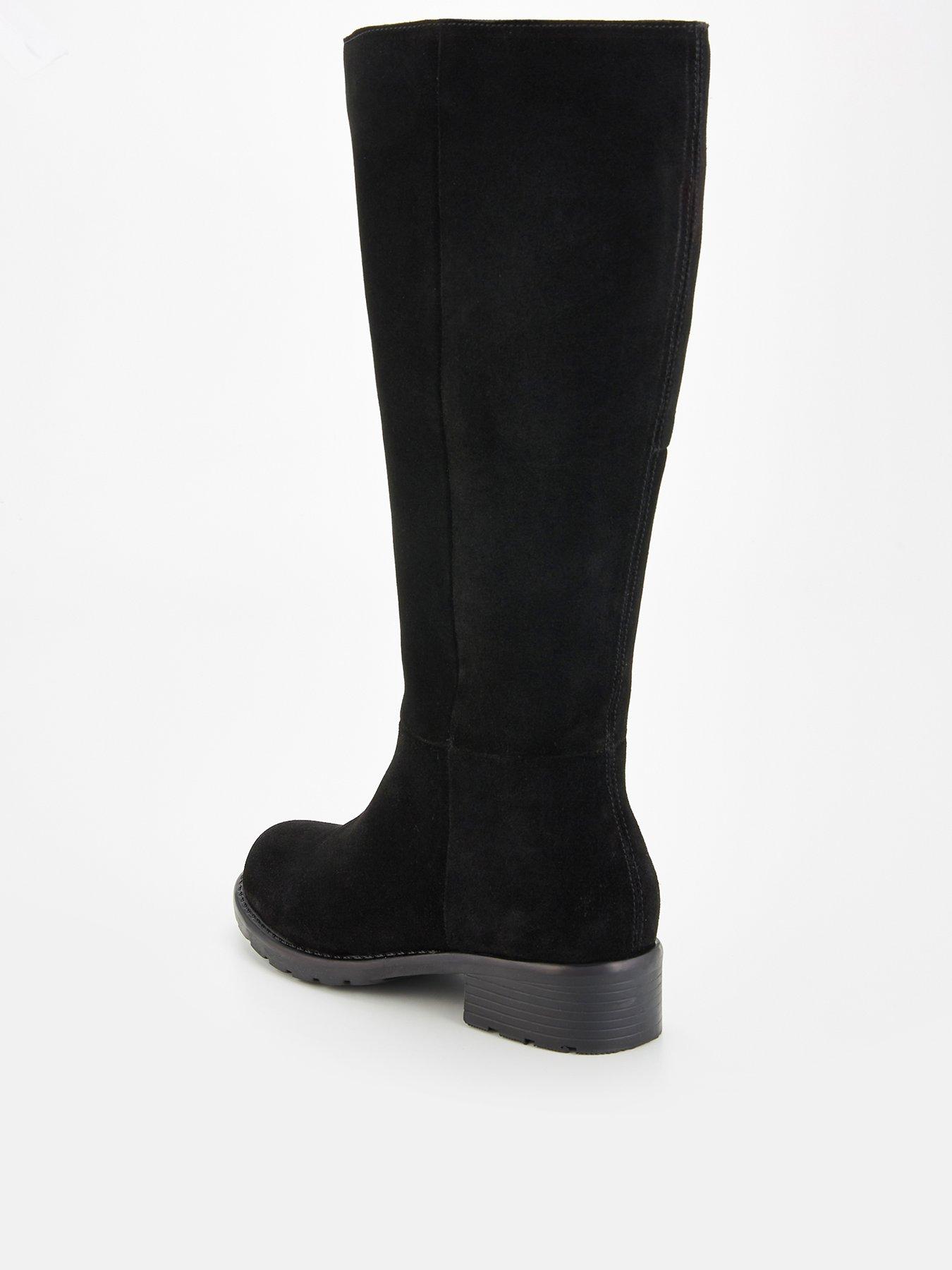 Image 3 of 7 of V by Very Wide Fit Real Suede Flat Knee Boot - Black
