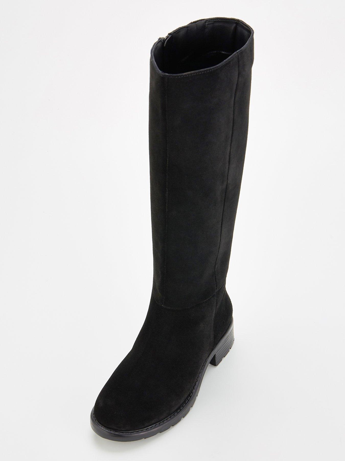 Image 4 of 7 of V by Very Wide Fit Real Suede Flat Knee Boot - Black