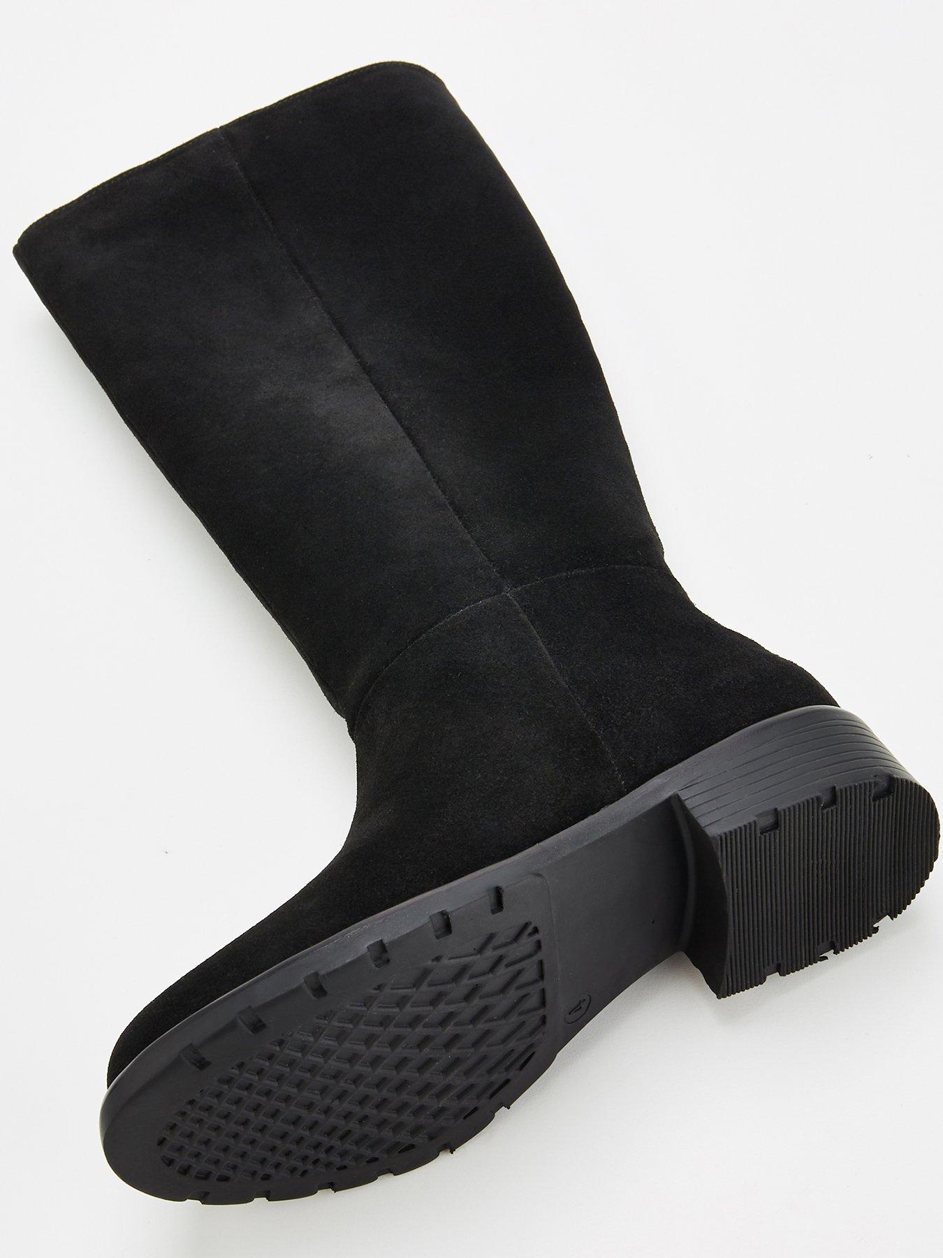 Image 5 of 7 of V by Very Wide Fit Real Suede Flat Knee Boot - Black