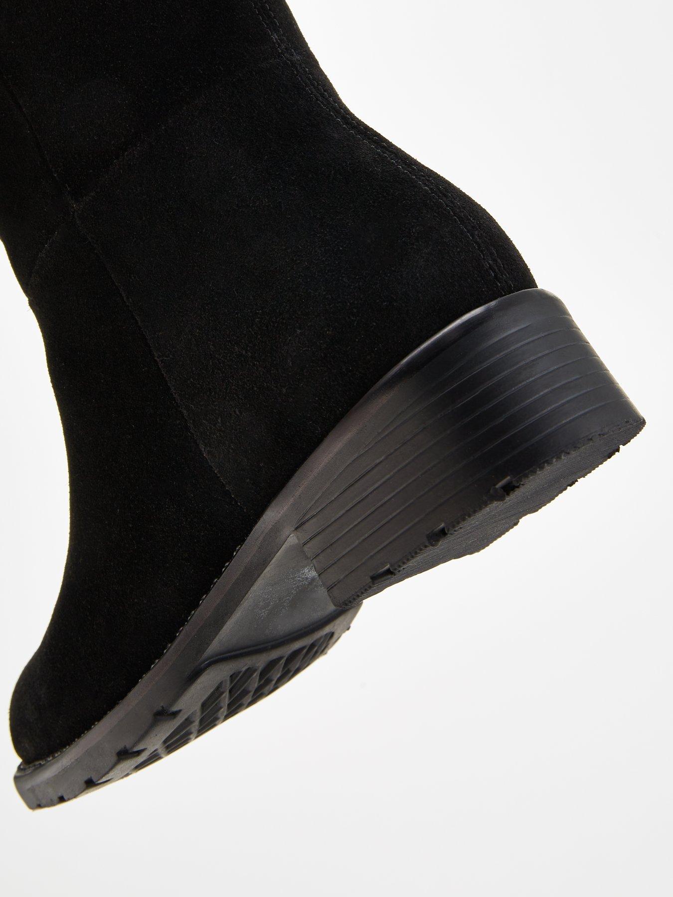 Image 6 of 7 of V by Very Wide Fit Real Suede Flat Knee Boot - Black