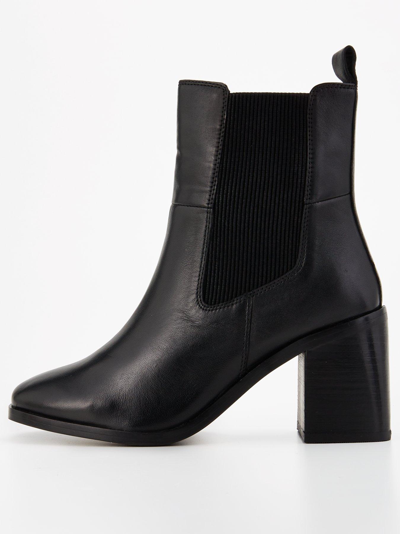 undefined Wide Fit Real Leather Block Heel Chelsea Boot - Black