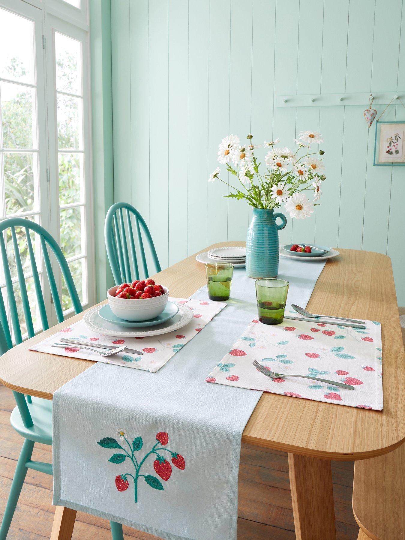 Product photograph of Catherine Lansfield Strawberry Garden Cotton Table Runner from very.co.uk