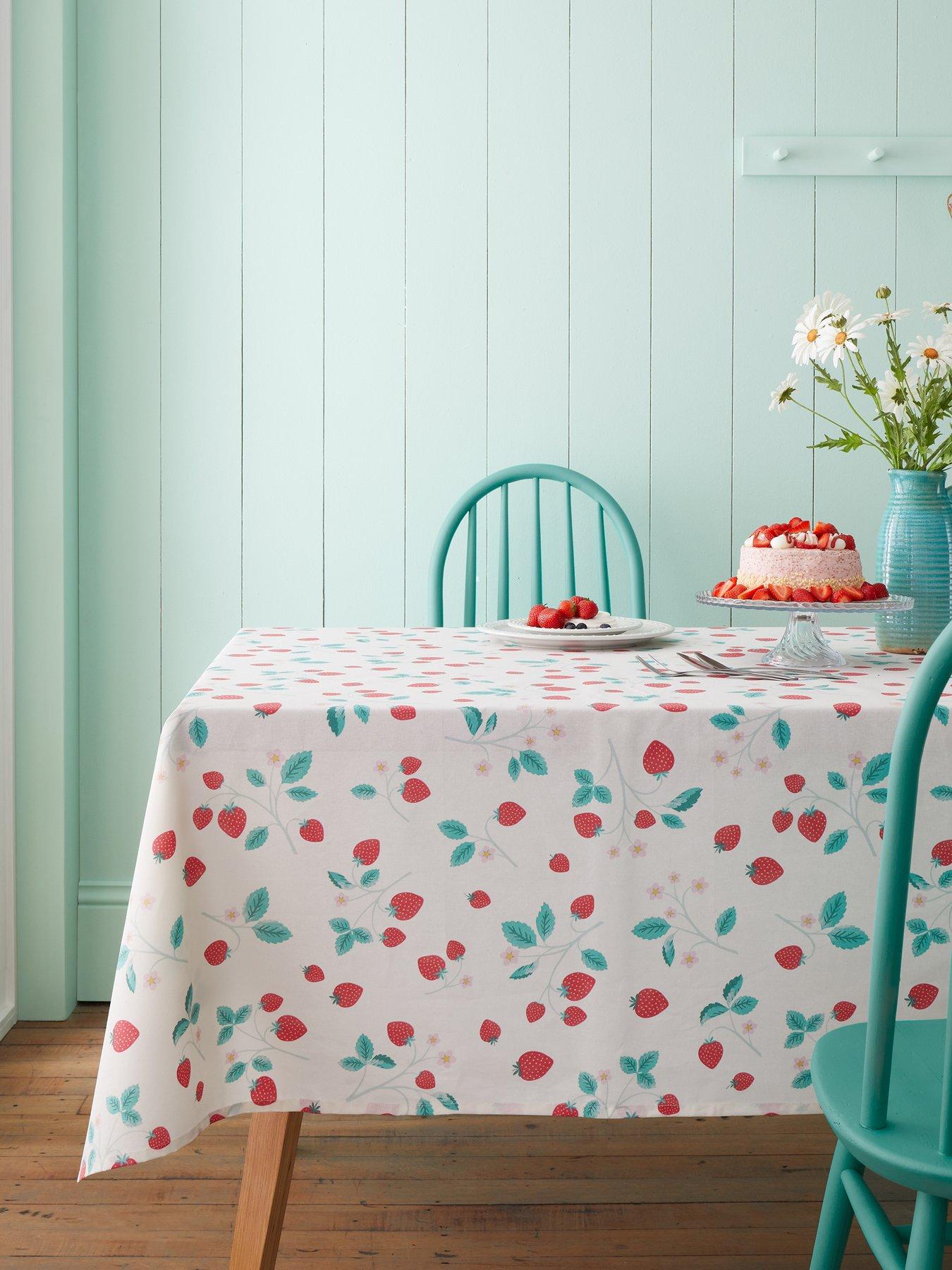 Product photograph of Catherine Lansfield Strawberry Garden Cotton Tablecloth from very.co.uk