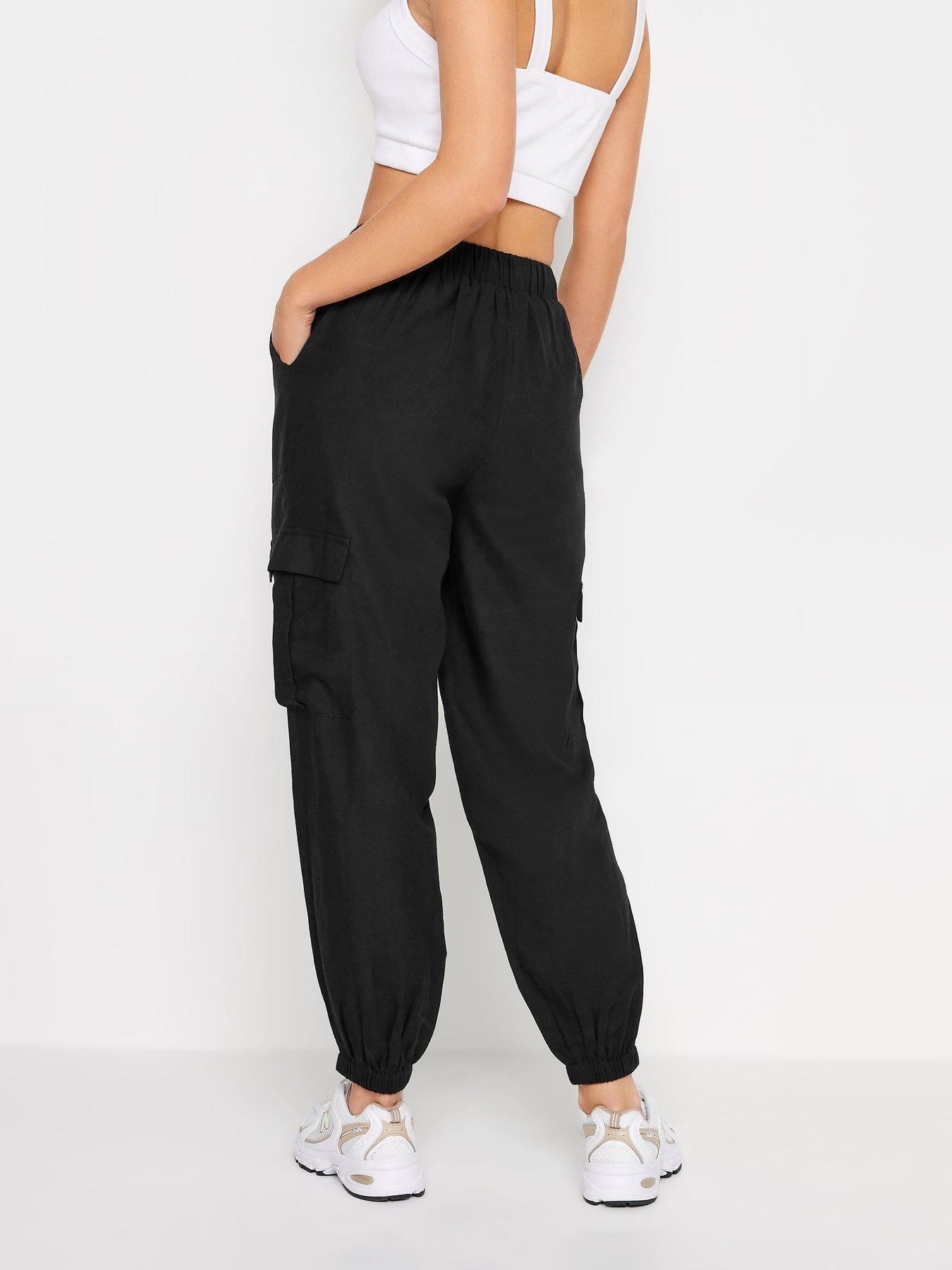 Image 2 of 4 of PixieGirl Petite Black Linen Blend Cargo Trousers