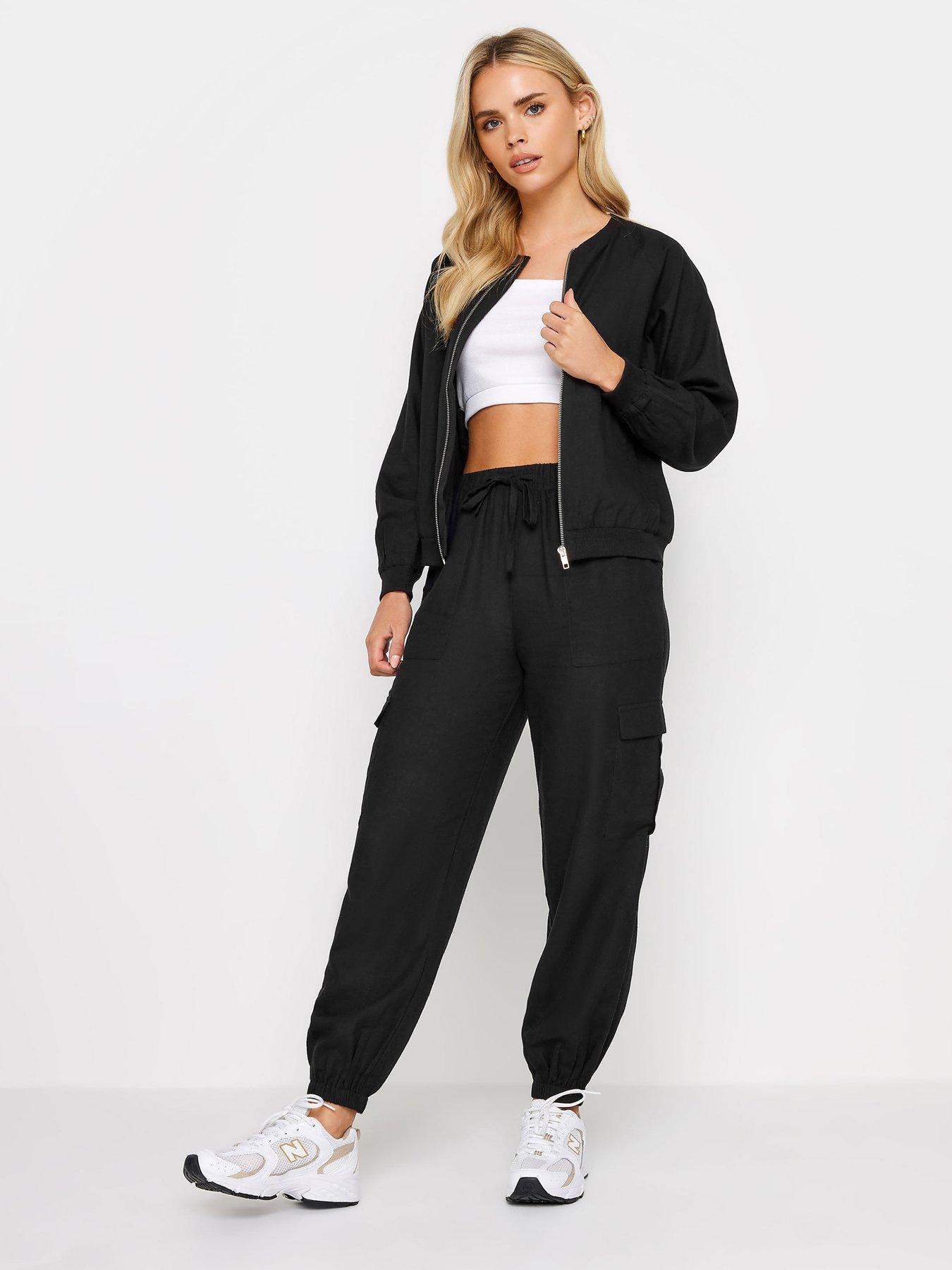 Image 3 of 4 of PixieGirl Petite Black Linen Blend Cargo Trousers