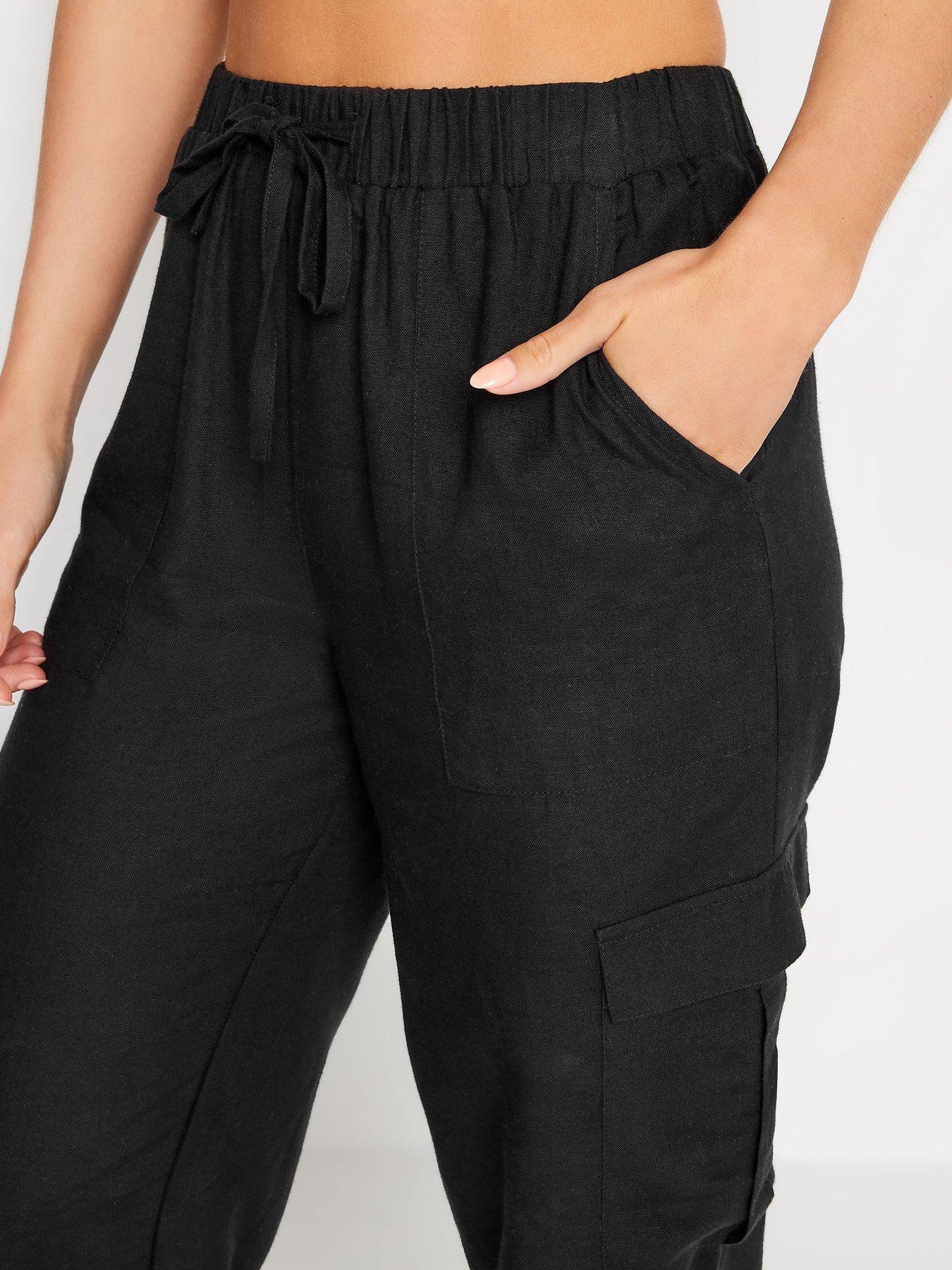 Image 4 of 4 of PixieGirl Petite Black Linen Blend Cargo Trousers