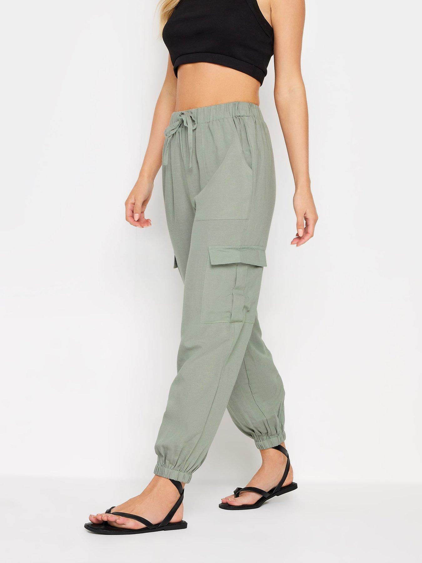 PixieGirl Petite Sage Linen Blend Cargo Trousers Very