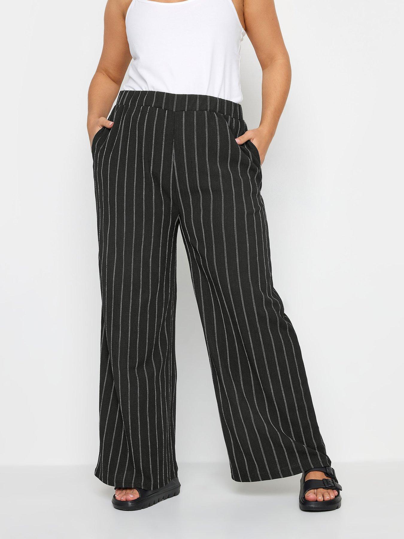 Yours Curve Textured Pull On Stripe Trousers Black | Very.co.uk