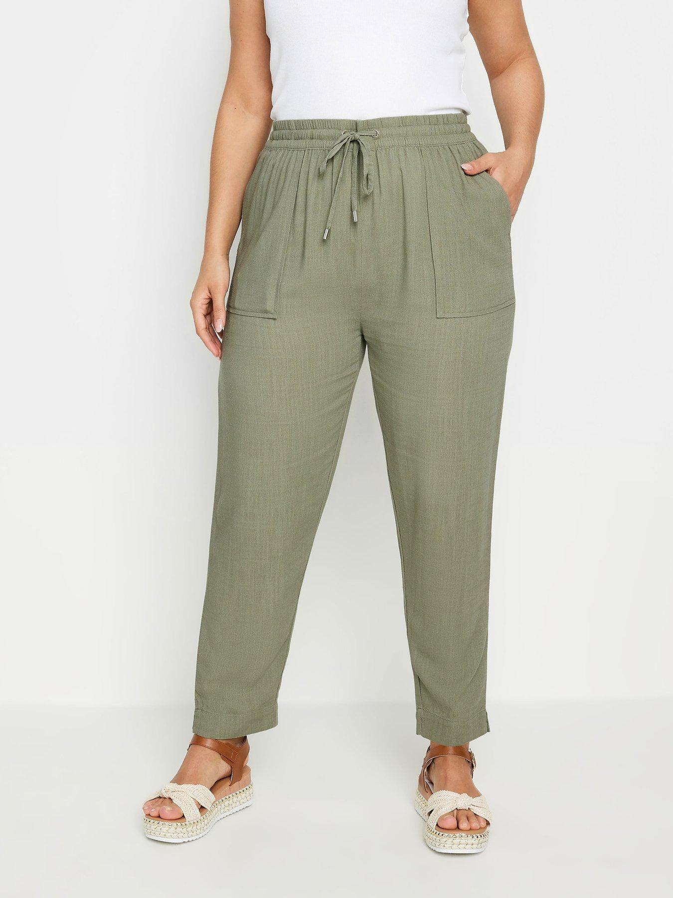 Yours Curve Linen Viscose Jogger Khaki