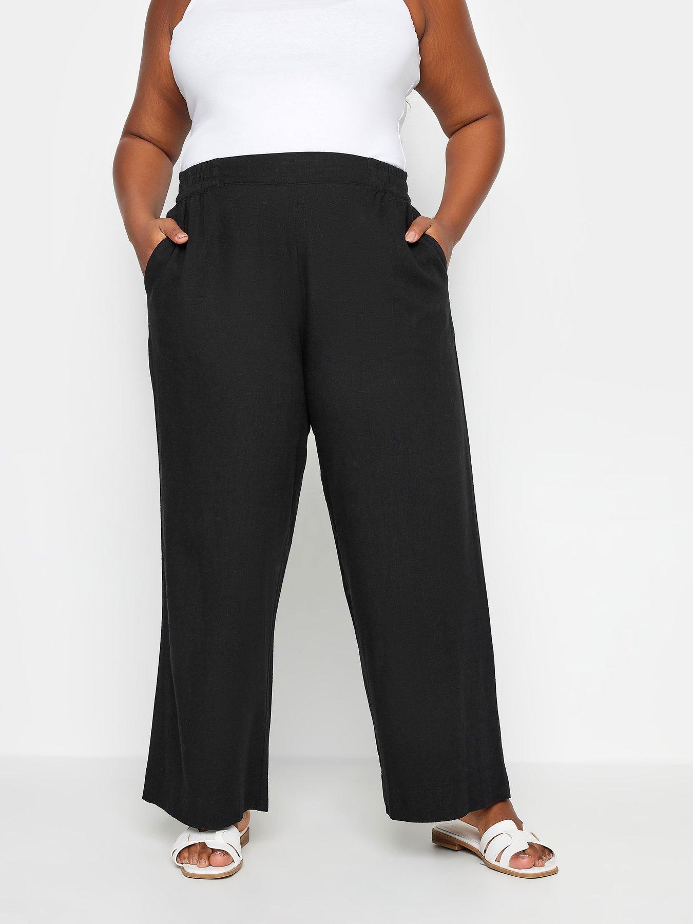 Black wide leg pull on pants best sale