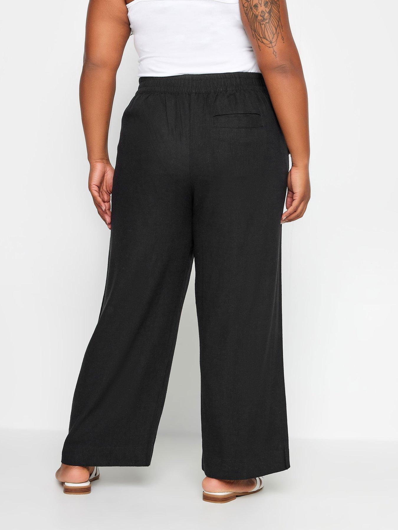 Yours Curve Wide Leg Pull On Linen Trousers Black 28