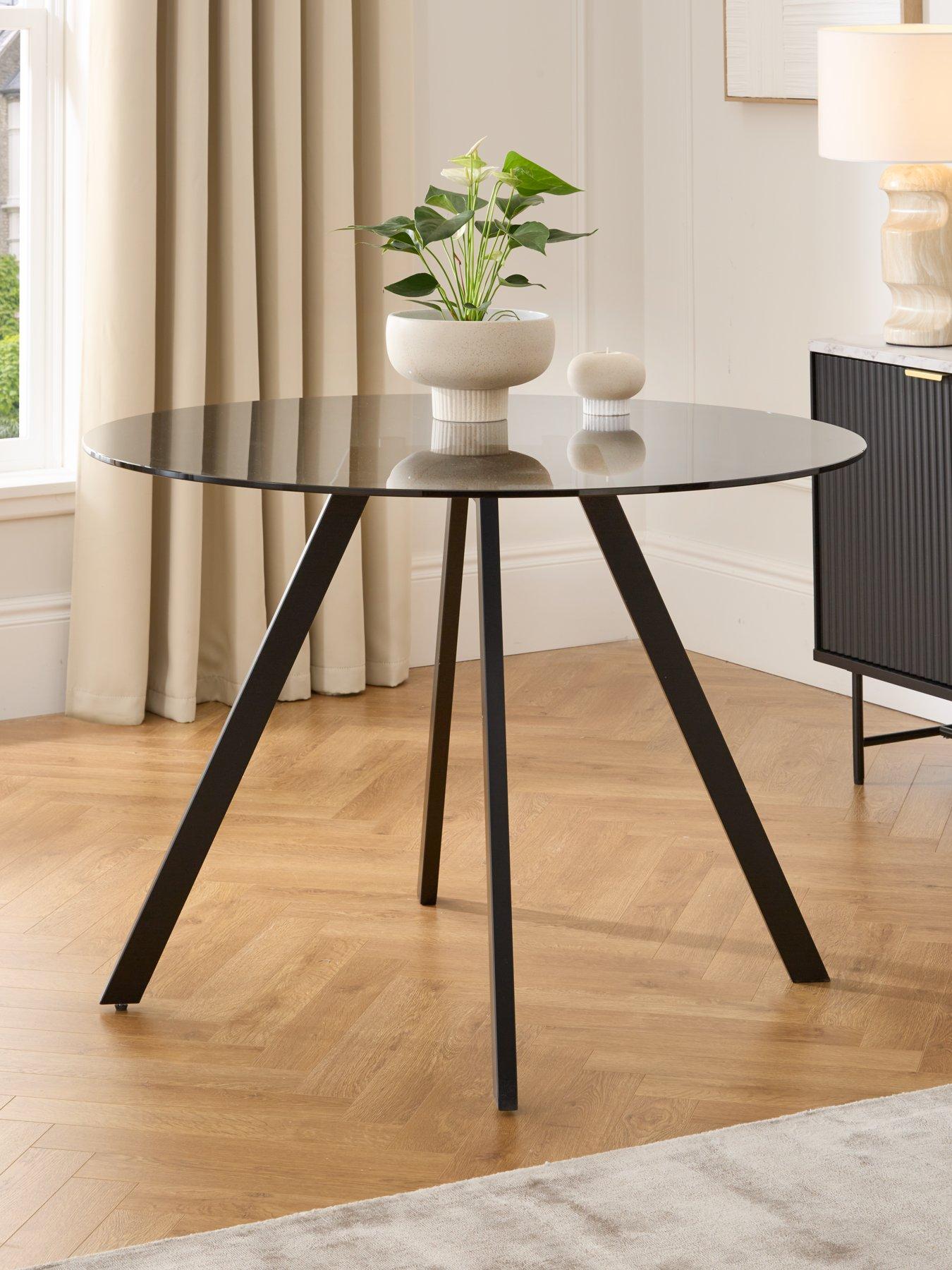 undefined Marlow 110 cm Round Smoked Glass Top Dining Table