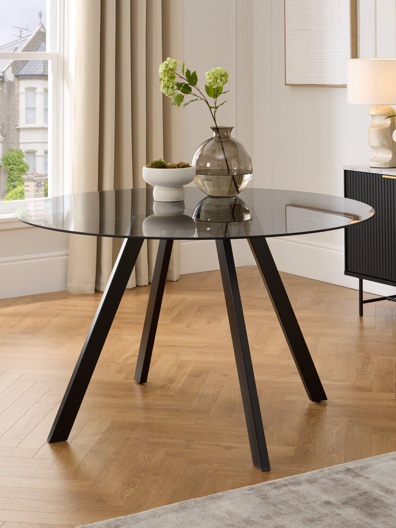 undefined Marlow 130 cm Round Smoked Glass Dining Table