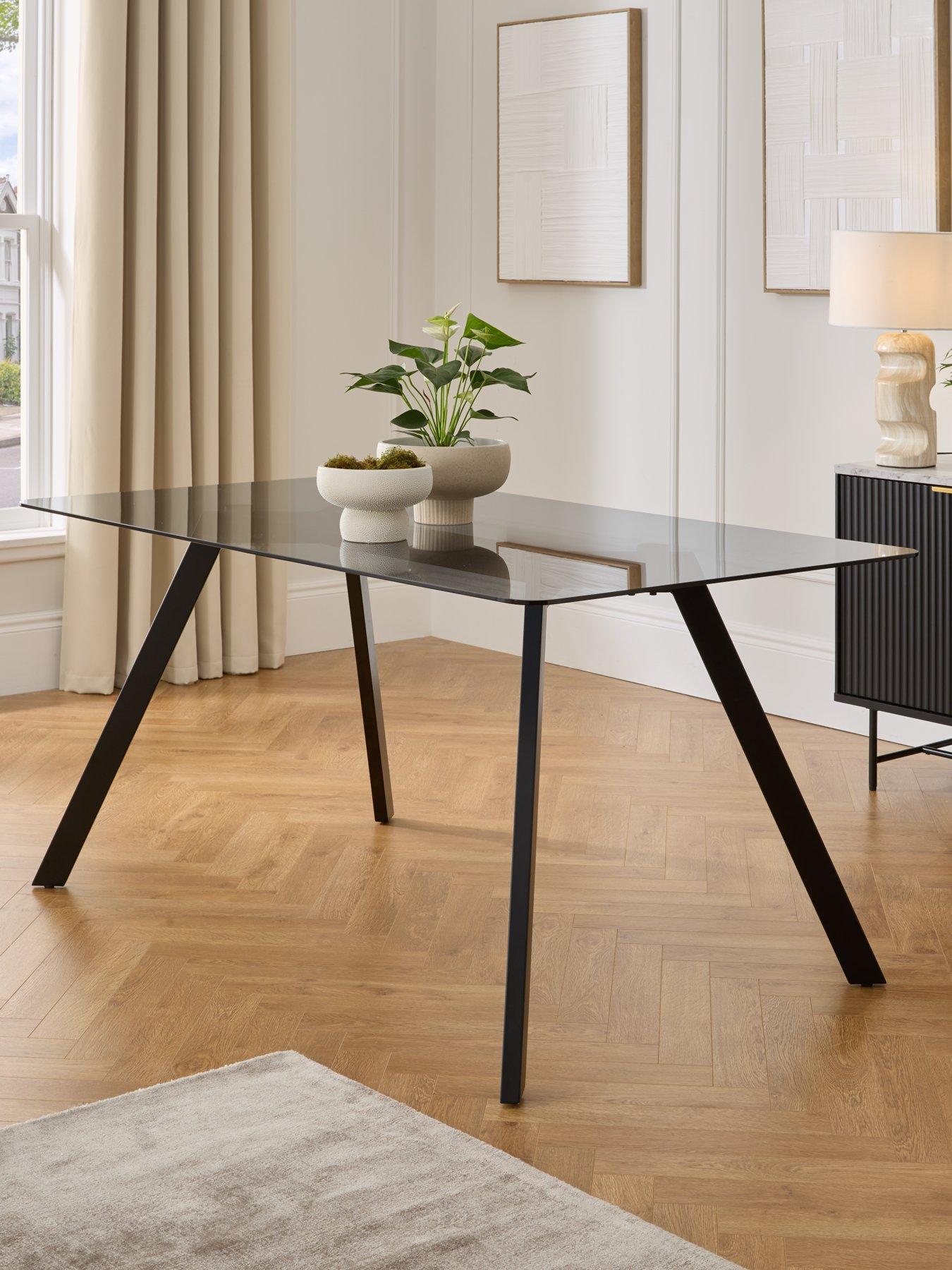 Product photograph of Very Home Marlow 160 Cm Rectangular Glass Top Dining Table from very.co.uk