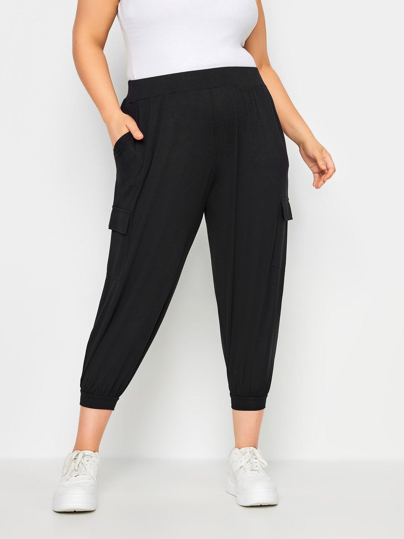 Yours Curve Jersey Crop Harem Cargos Black | very.co.uk