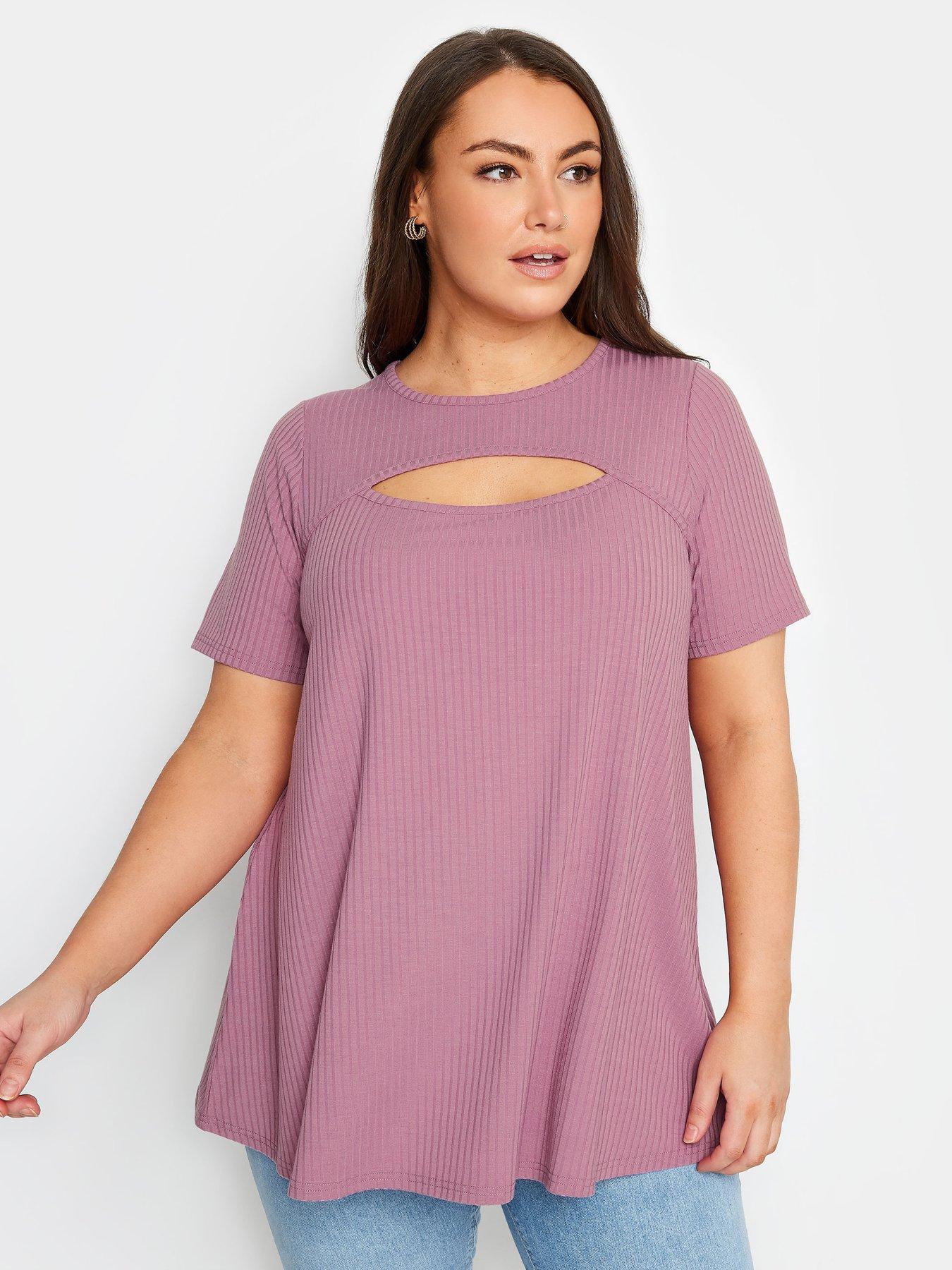 Yours Curve Rib T-shirt Cut Out Pink Very