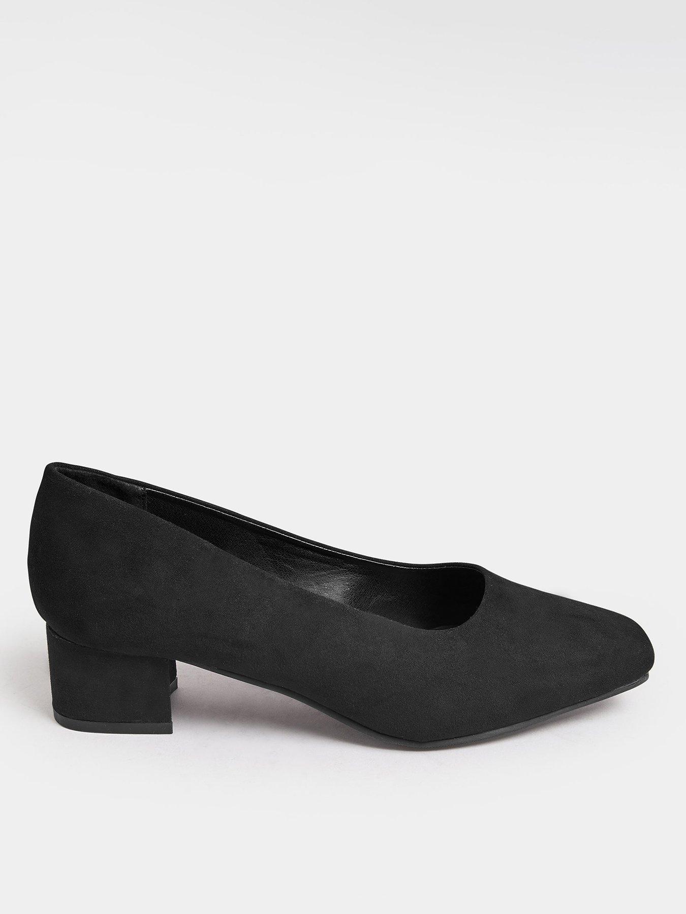 Yours Extra Wide Fit Mid Block Heel Court Black Micro, Black, Size 7Eee, Women