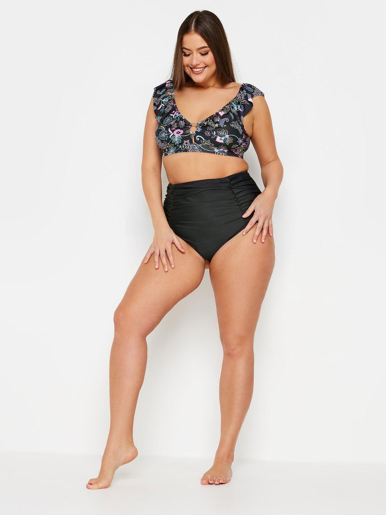 Image 3 of 4 of Yours Curve High Waist Ruched Bikini Brief - Black