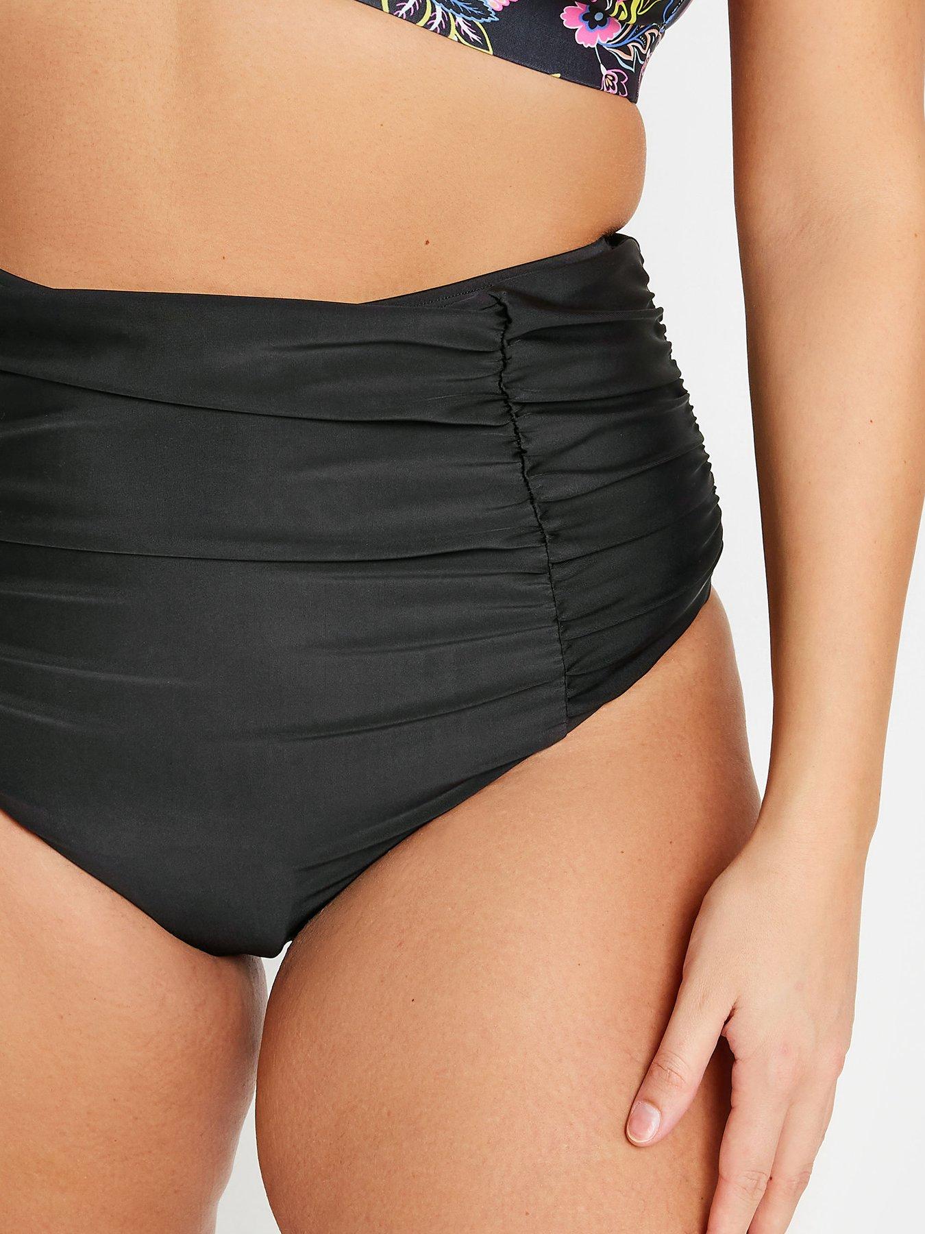 Image 4 of 4 of Yours Curve High Waist Ruched Bikini Brief - Black