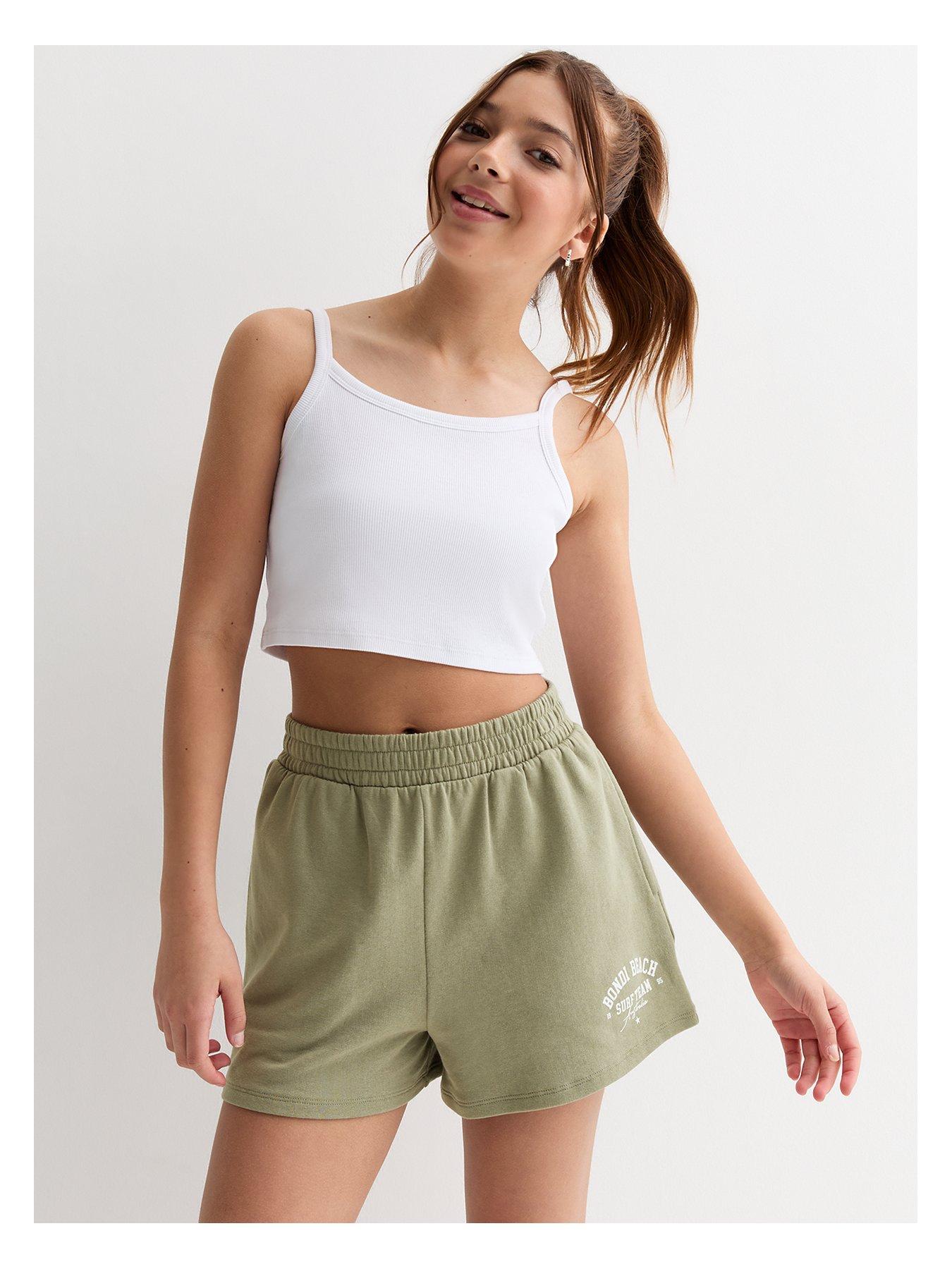 new-look-915-girls-khaki-bondi-beach-logo-jogger-shorts