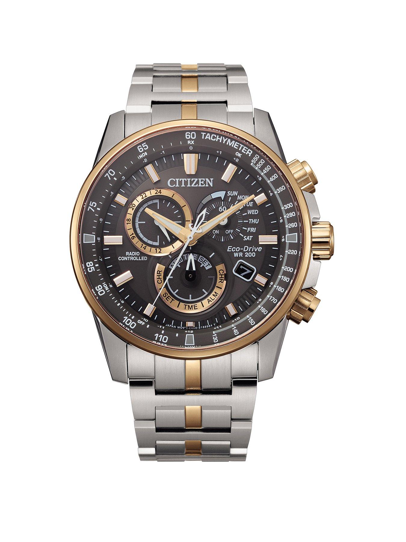 Product photograph of Citizen Gents Eco-drive Chrono At Wr200 Watch 2-tone from very.co.uk