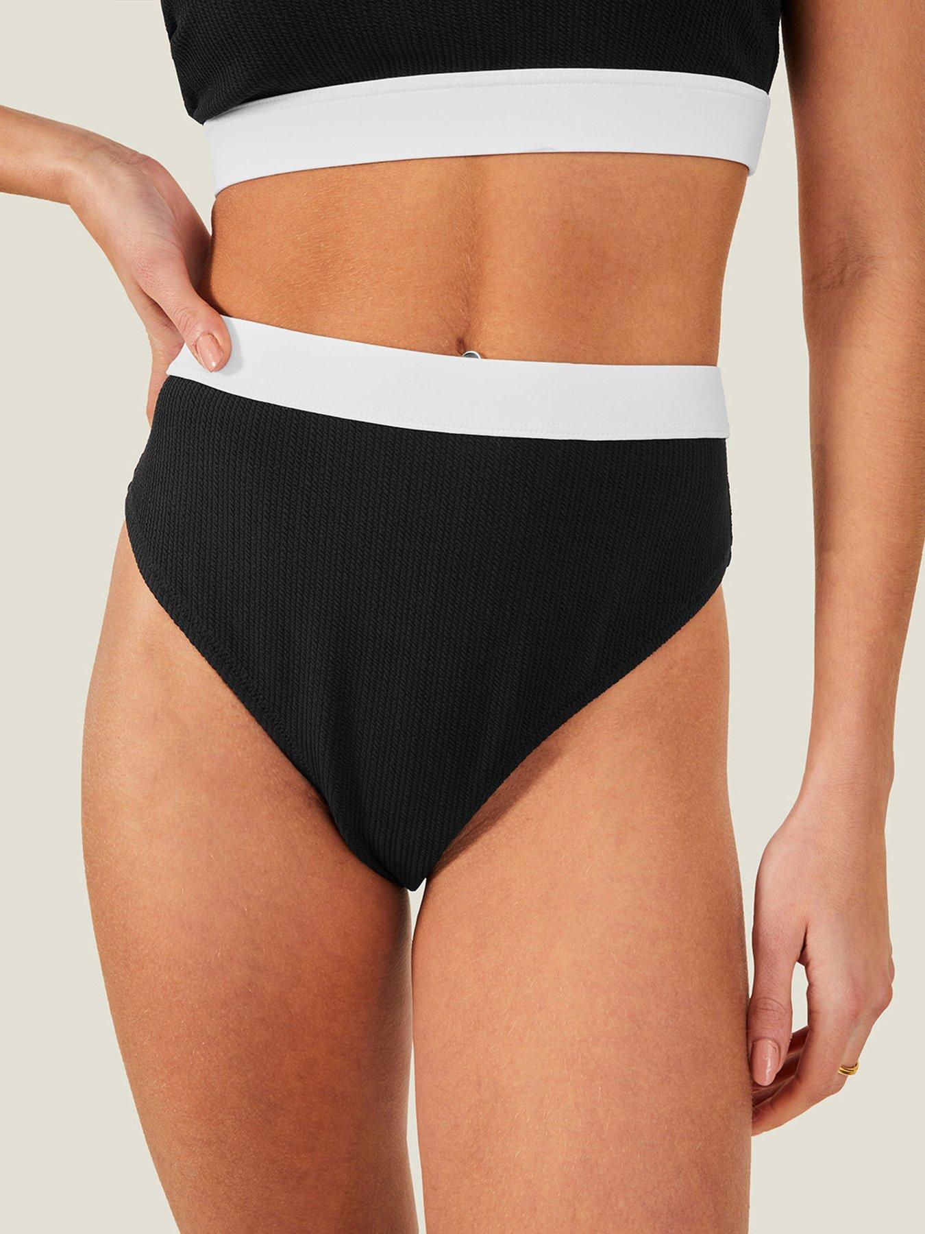 Image 1 of 4 of Accessorize Textured High Waist Bikini Briefs - Black