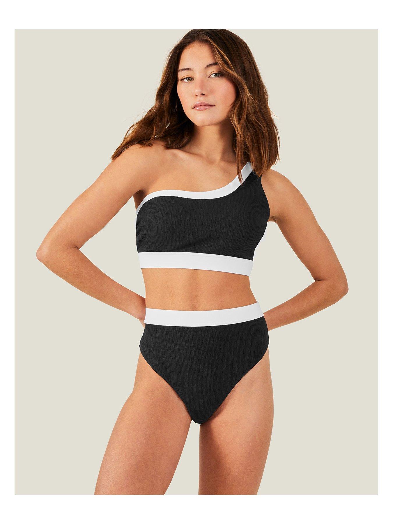 Image 3 of 4 of Accessorize Textured High Waist Bikini Briefs - Black