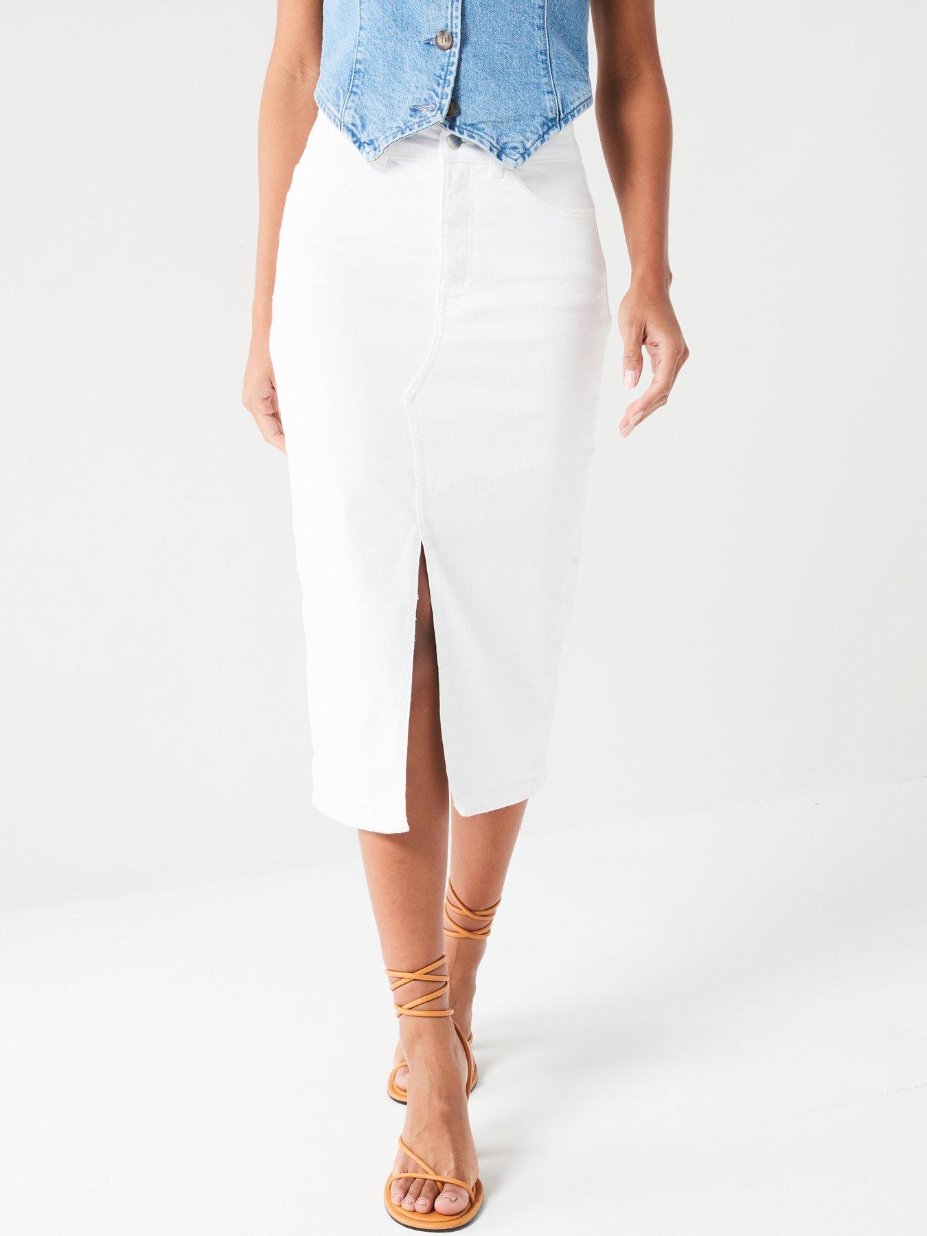 V by Very Denim Midi Skirt White Very