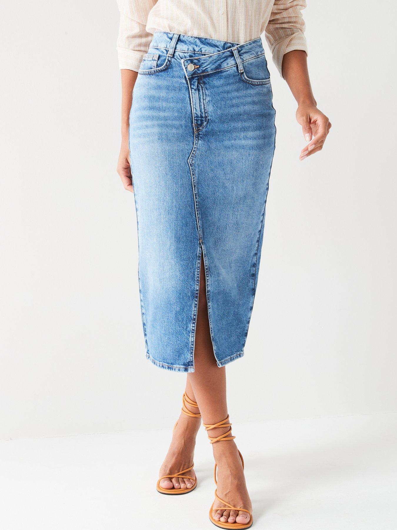 V by Very High Waist Corset Denim Skirt Mid Wash Very