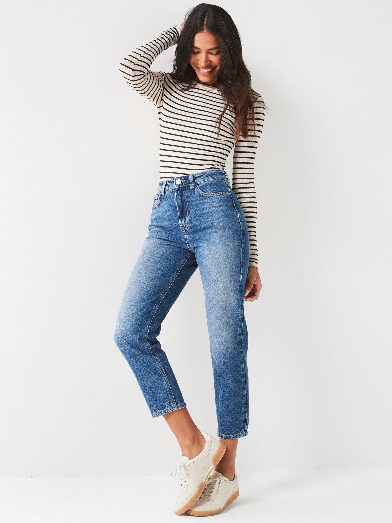 V by Very High Waist Mom Jeans With Tint Wash - Mid Wash | Very.co.uk