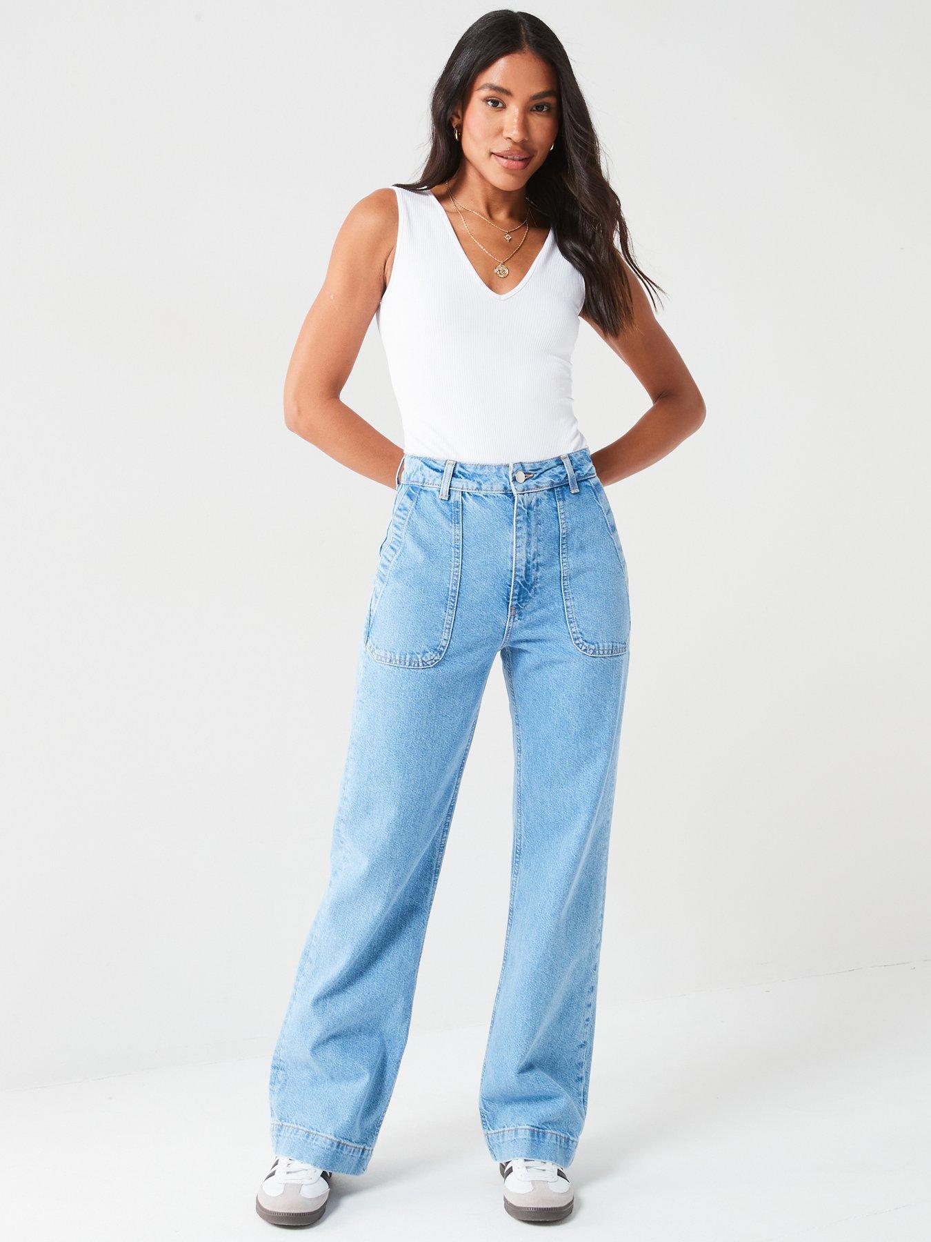 V by Very Lightweight Denim Wide Leg Jeans - Light Wash | Very.co.uk