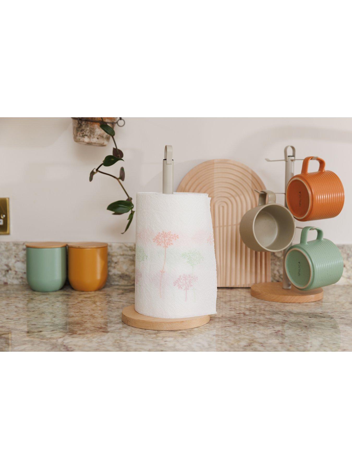 Image 3 of 4 of KitchenCraft Idilica Metal Kitchen Roll Holder with Beechwood Base