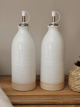 Product photograph of Kitchencraft Idilica Stoneware Oil And Vinegar Bottle Set from very.co.uk