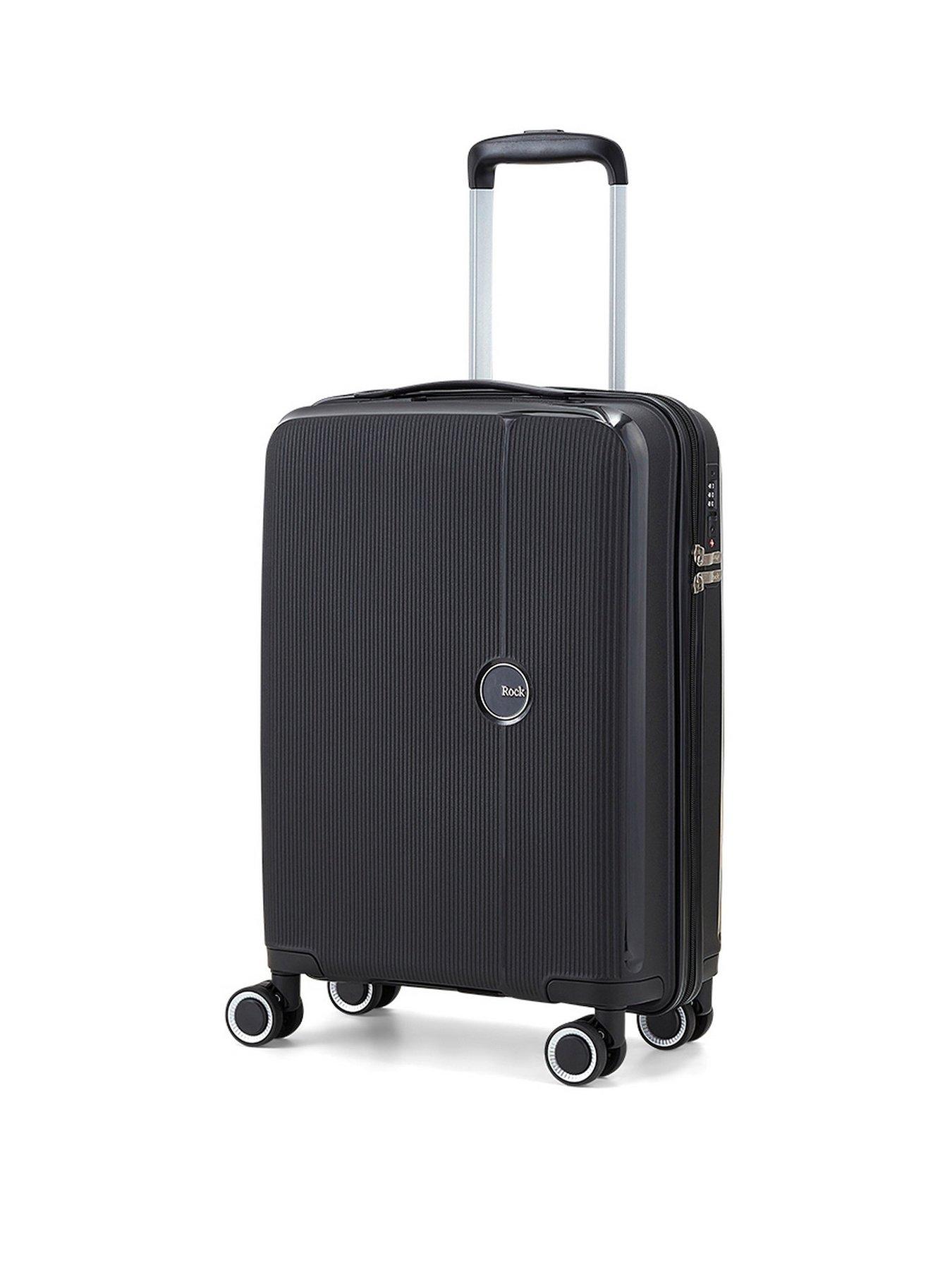 Rock Luggage Hudson 8 Wheel PP Hardshell Small Cabin Suitcase - Black ...