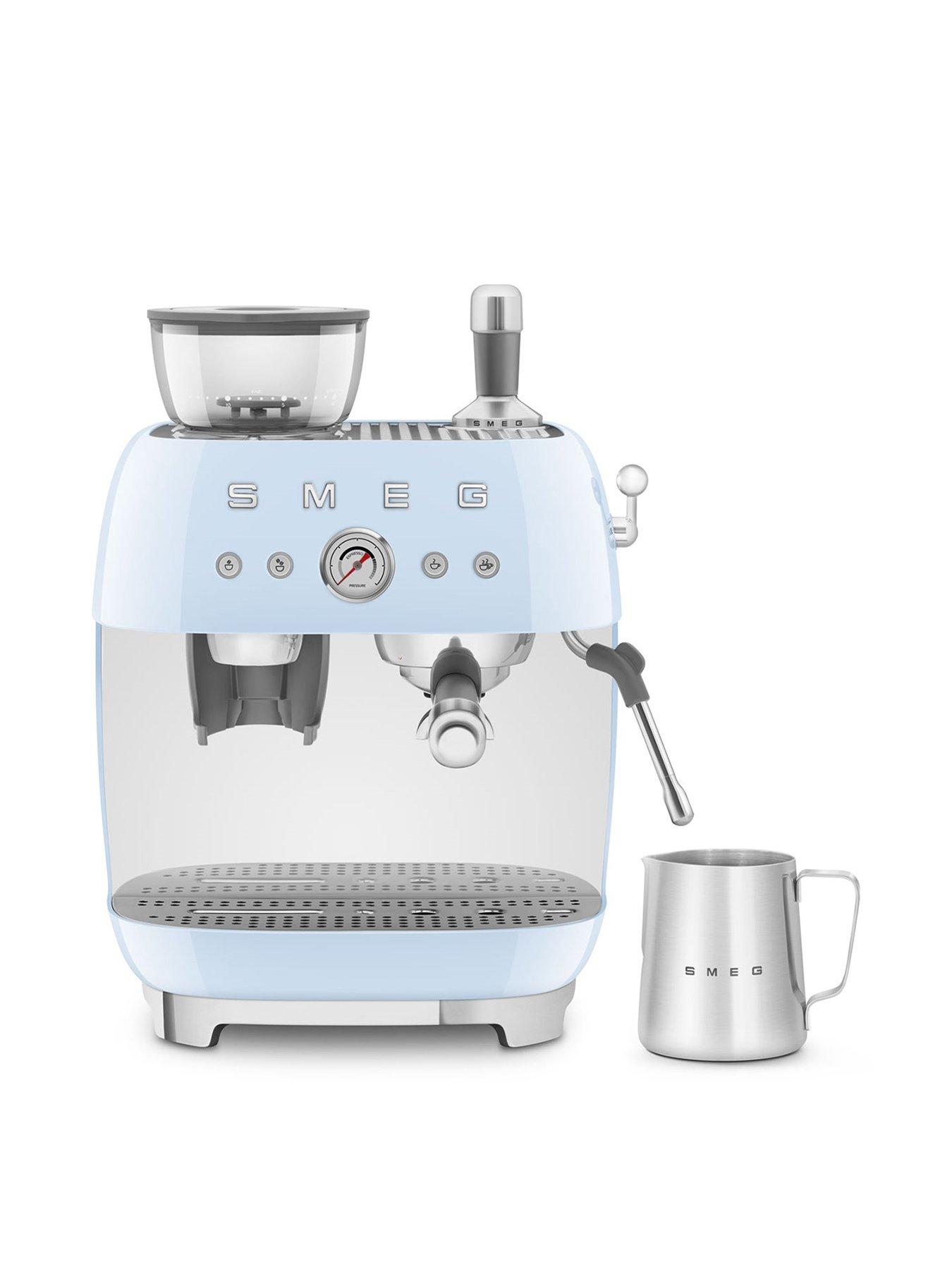 undefined EGF03 Retro Style Espresso Coffee Machine with Grinder, 2.4L, 1650W - Pastel Blue
