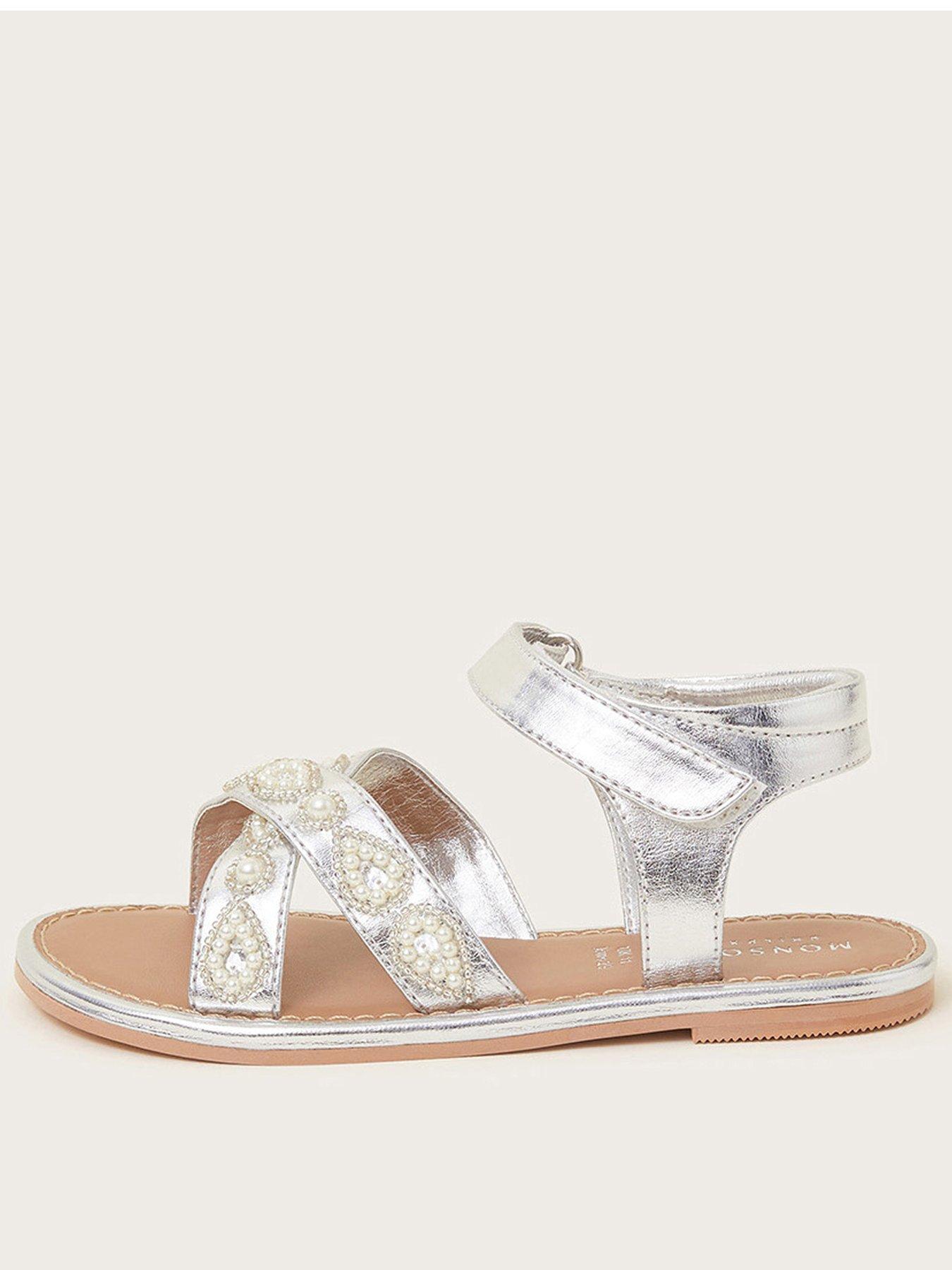 Monsoon Girls Criss Cross Beaded Pearl Sandals - Silver | Very.co.uk