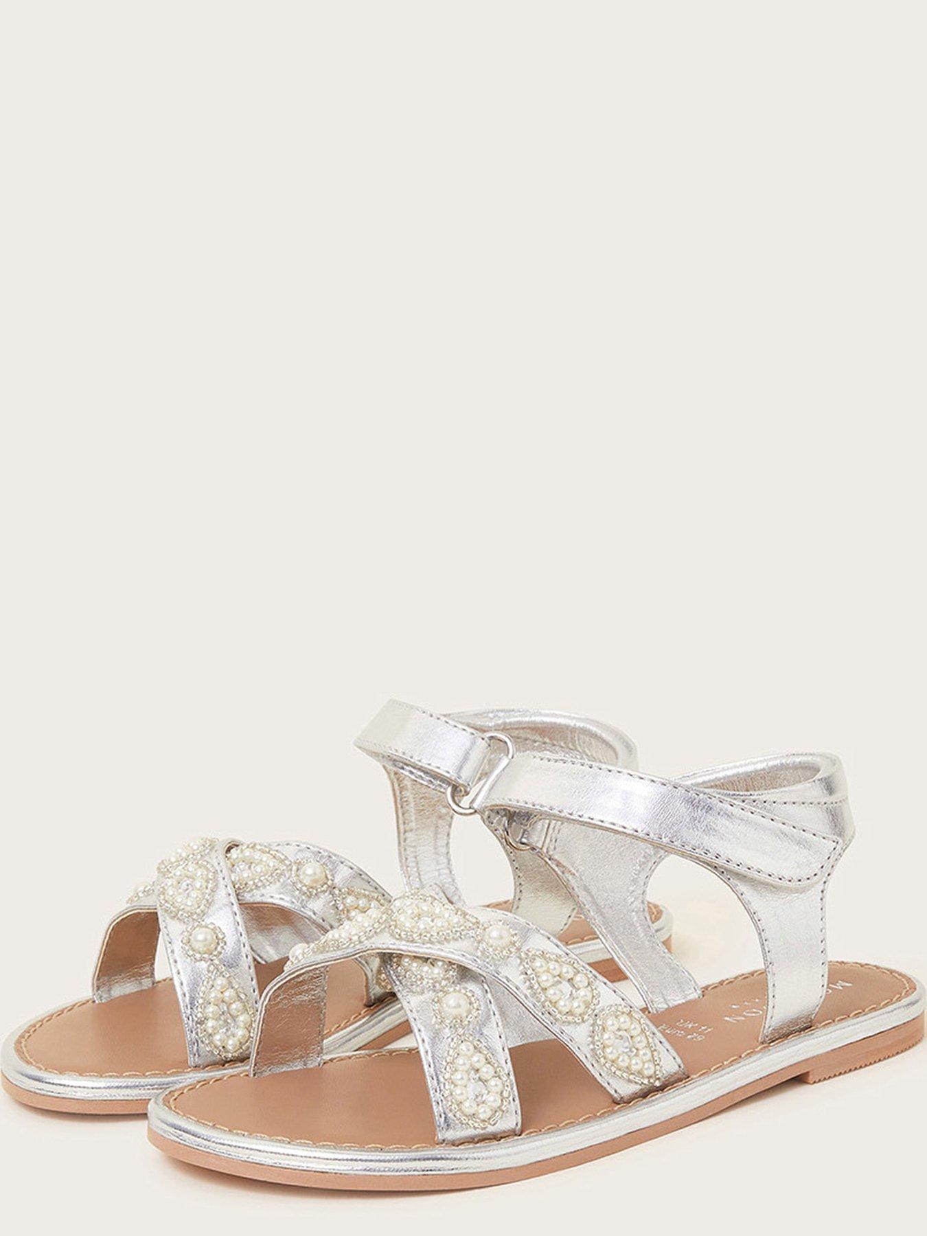 Monsoon Girls Criss Cross Beaded Pearl Sandals - Silver | Very.co.uk