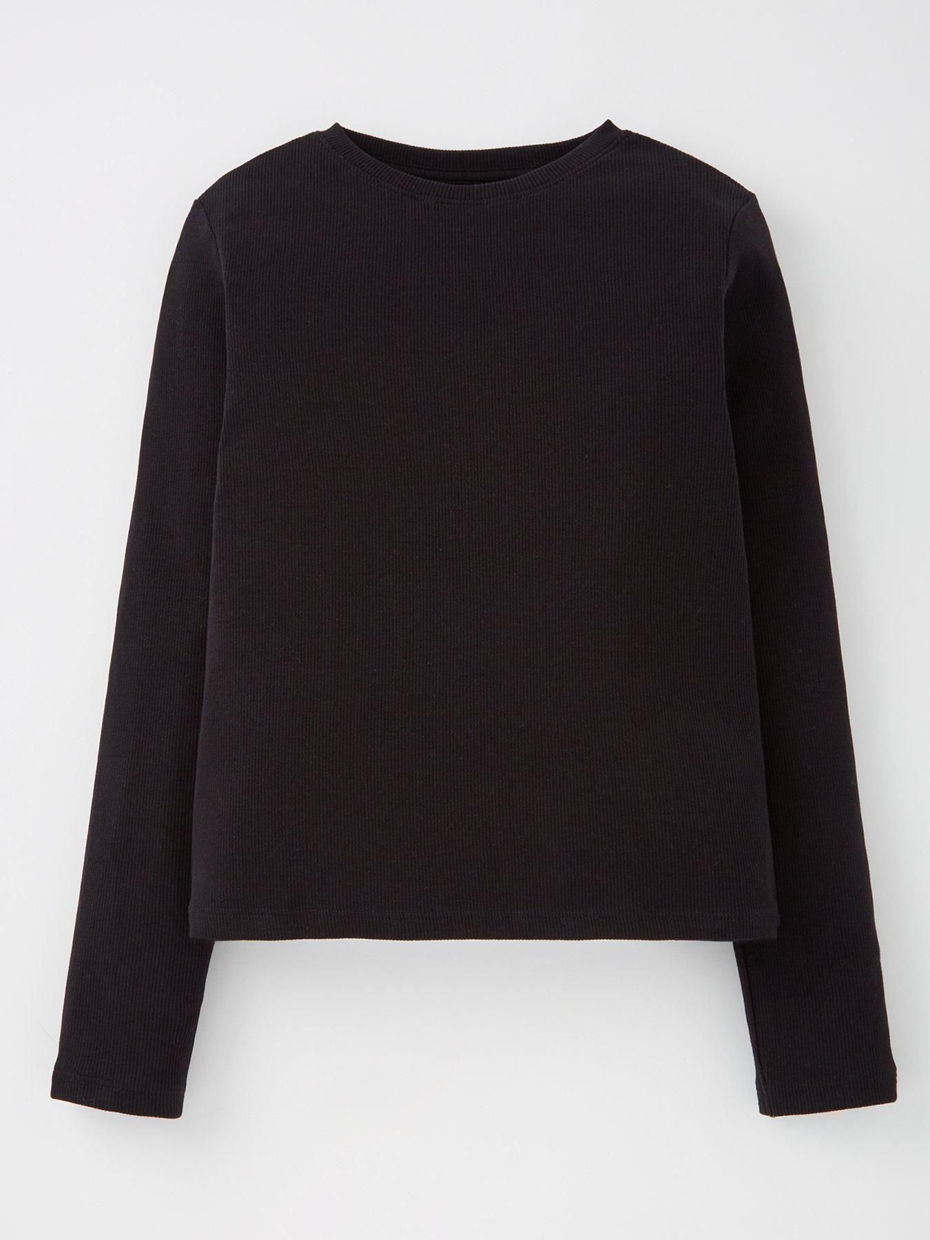 undefined Girls Long Sleeve Ribbed Single T-Shirt - Black