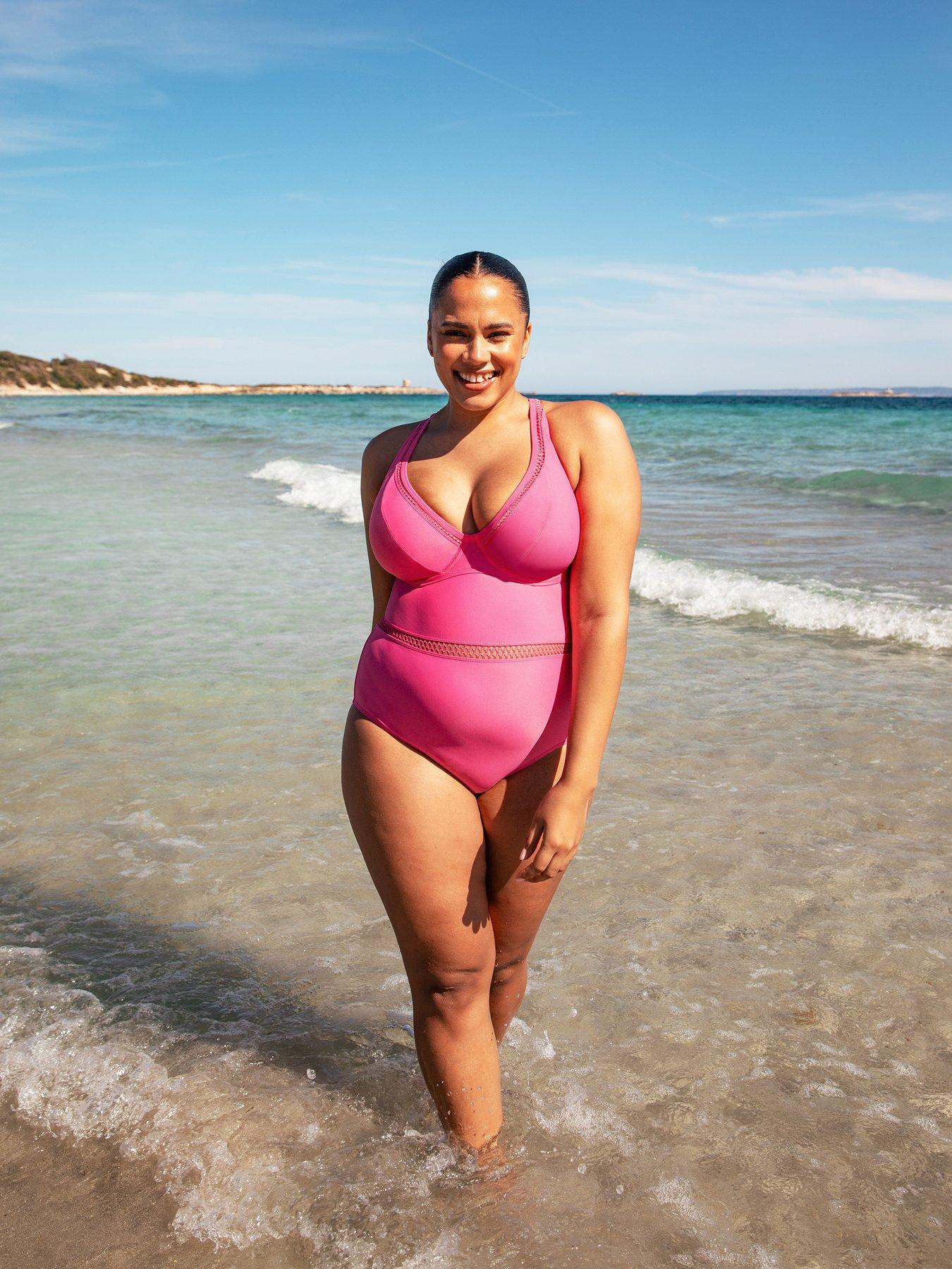 Image 3 of 5 of Curvy Kate First Class Plunge Swimsuit -&nbsp;Pink