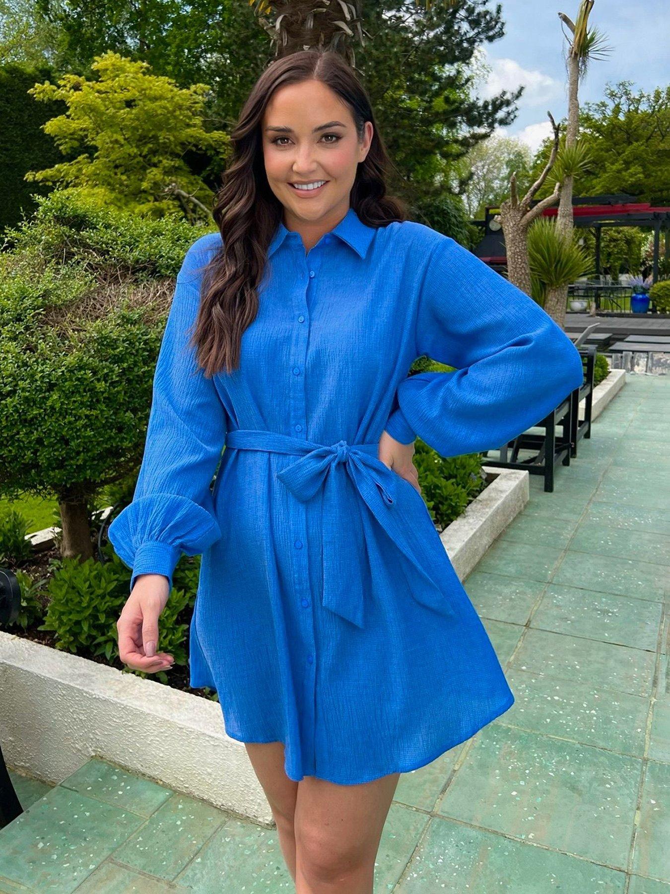 In The Style Jac Jossa Textured Belted Shirt Dress - Blue | Very.co.uk