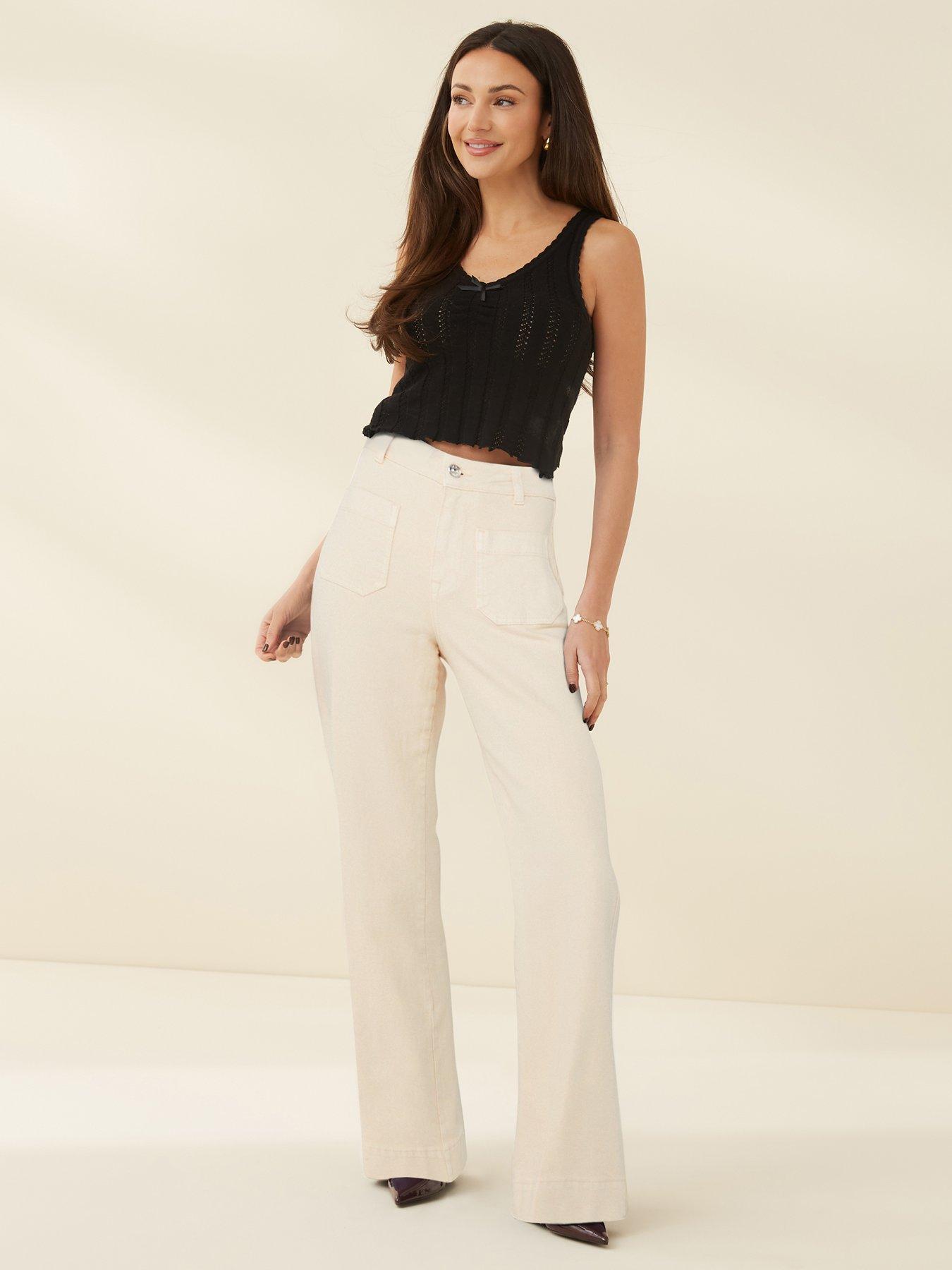 Pocket Detail Wide Leg Jean Cream