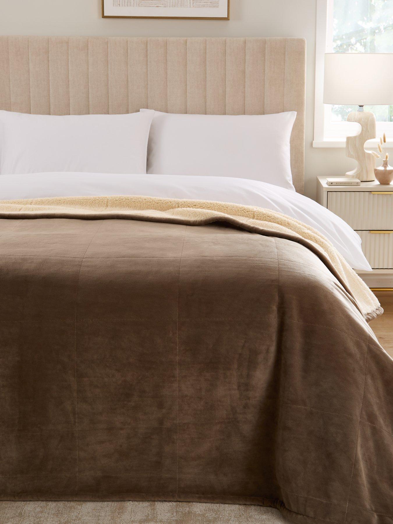 Product photograph of Very Home Quilted Bedspread Throw With Sherpa Reverse - Grey from very.co.uk