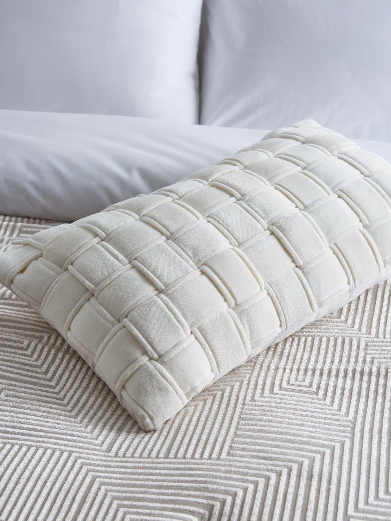 Product photograph of Very Home Velvet Knitted Boudoir Cushion - Ivory from very.co.uk