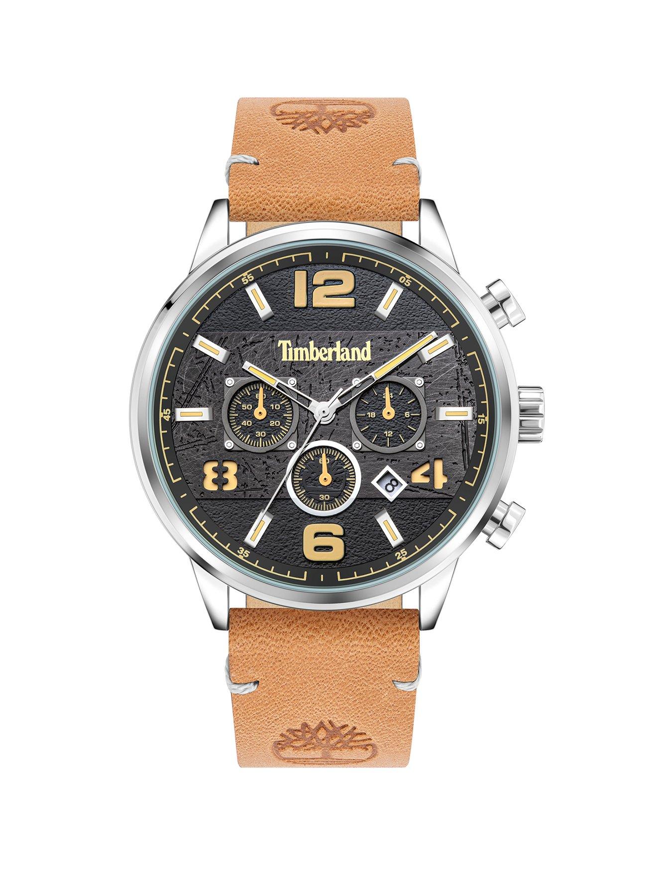 Product photograph of Timberland Ellacoya-z Chrono Tan Leather Strap 3atm Watch from very.co.uk