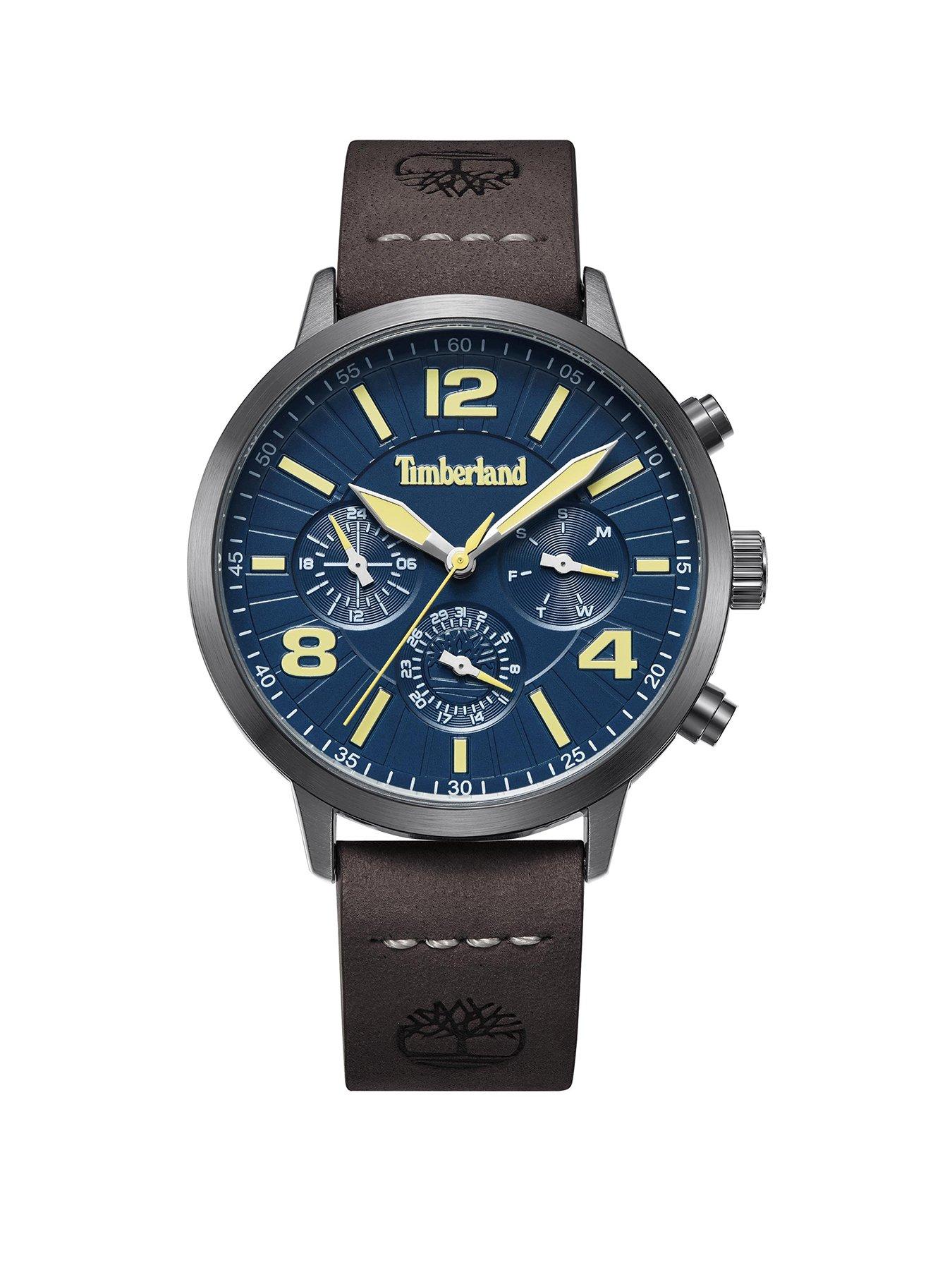 Product photograph of Timberland Louden Gun Mutli Dial Brown Leather Strap 3atm Watch from very.co.uk