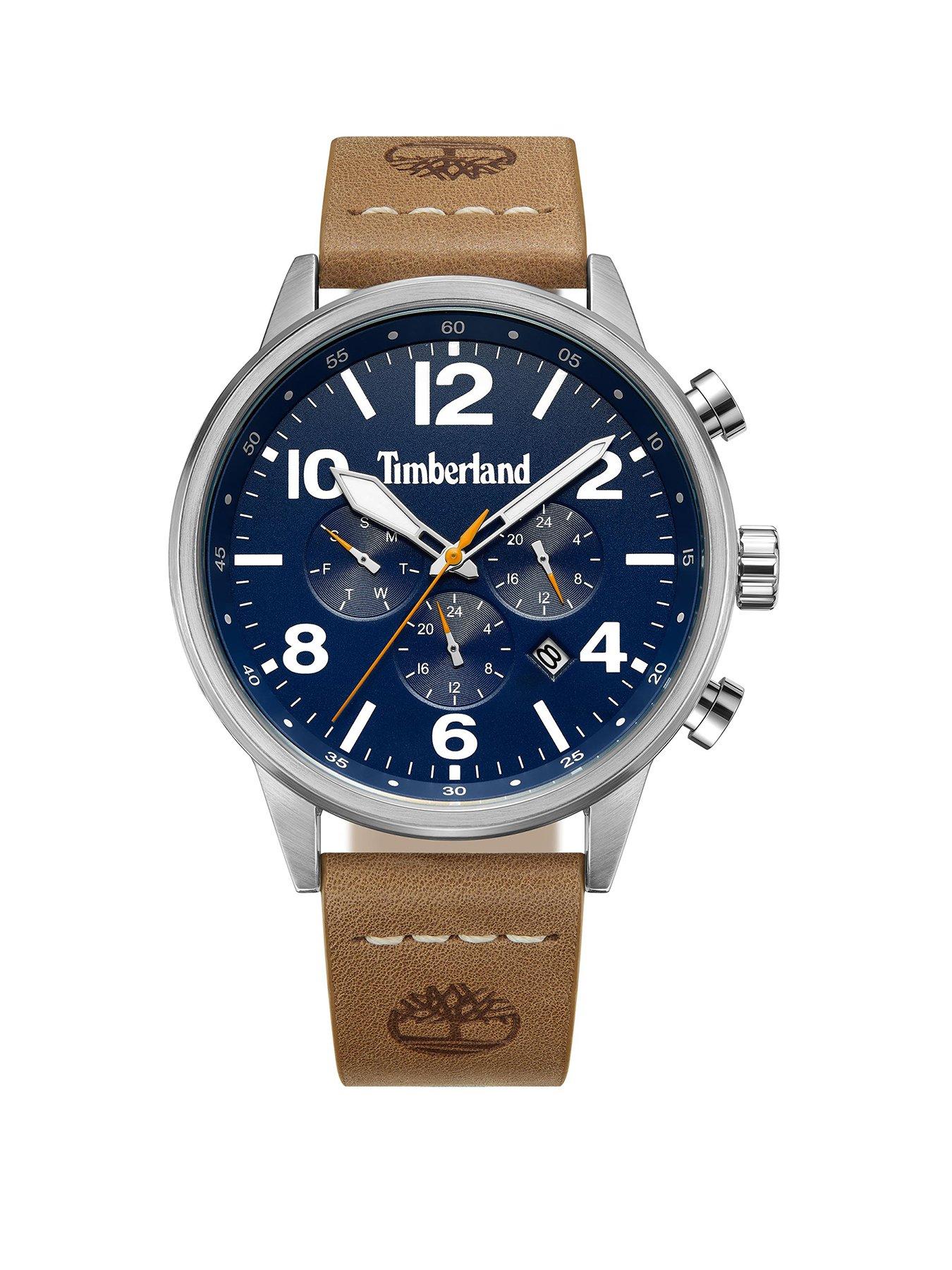 Product photograph of Timberland Myrtle S Multi Dial Tan Leather Strap 3atm Watch from very.co.uk