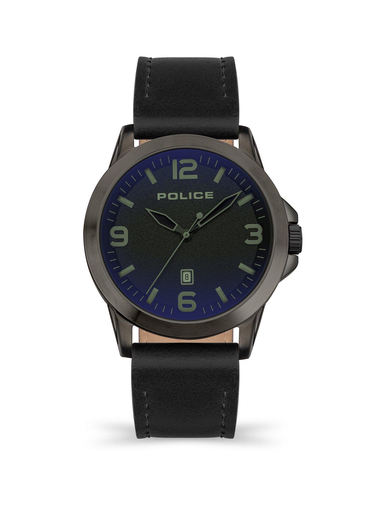 Police Cliff Gun Black Leather Strap Watch